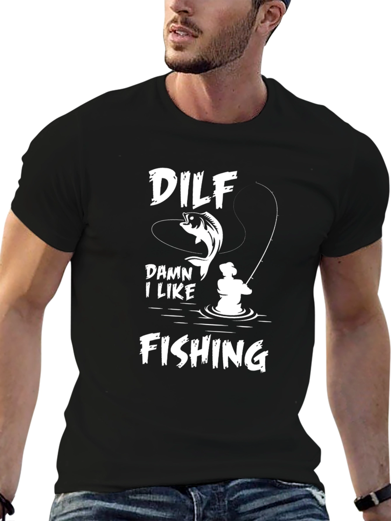 DILF Damn I Like Fishing Black T-Shirt