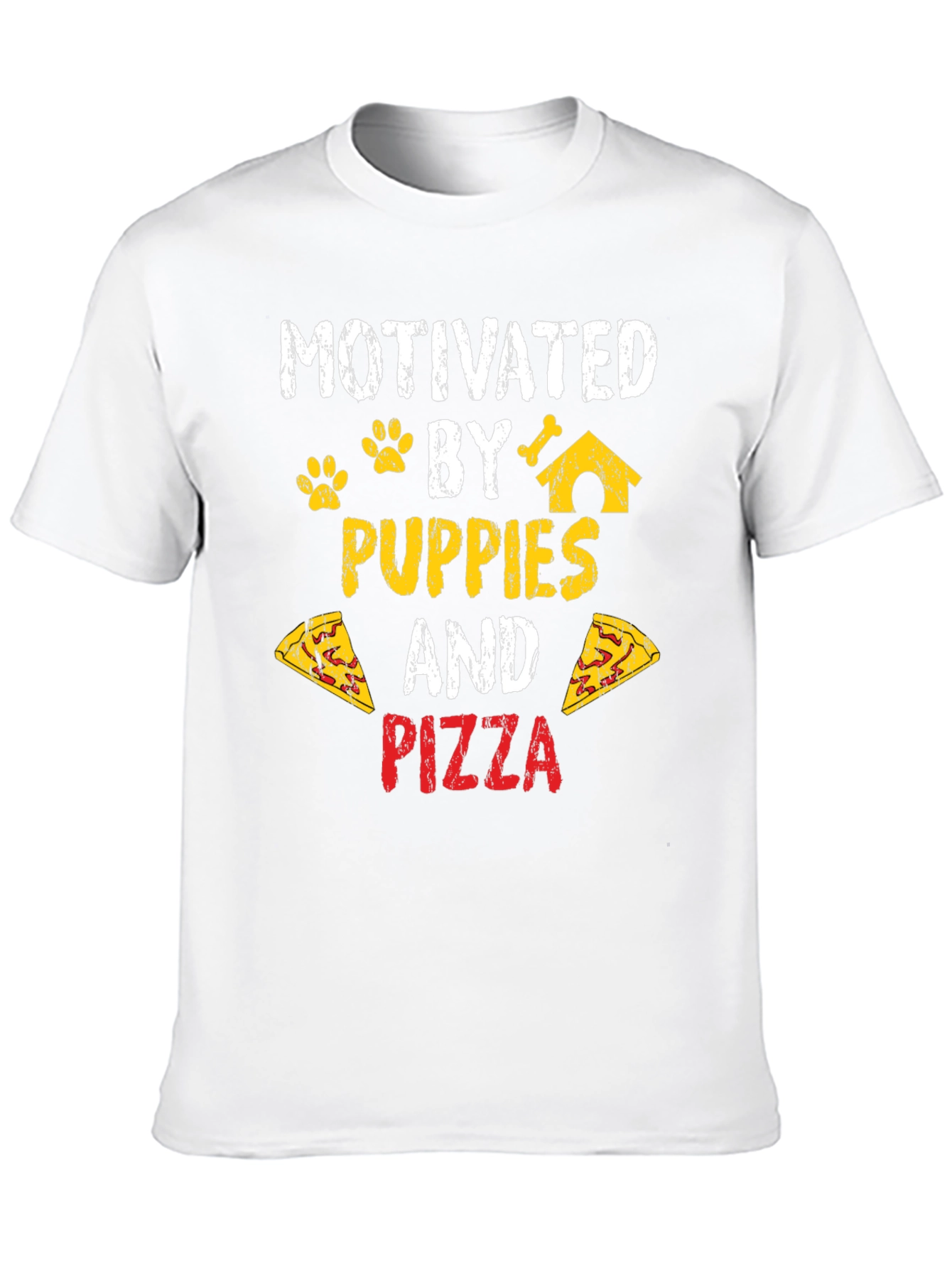Motivated by Puppies and Pizza Black T-Shirt