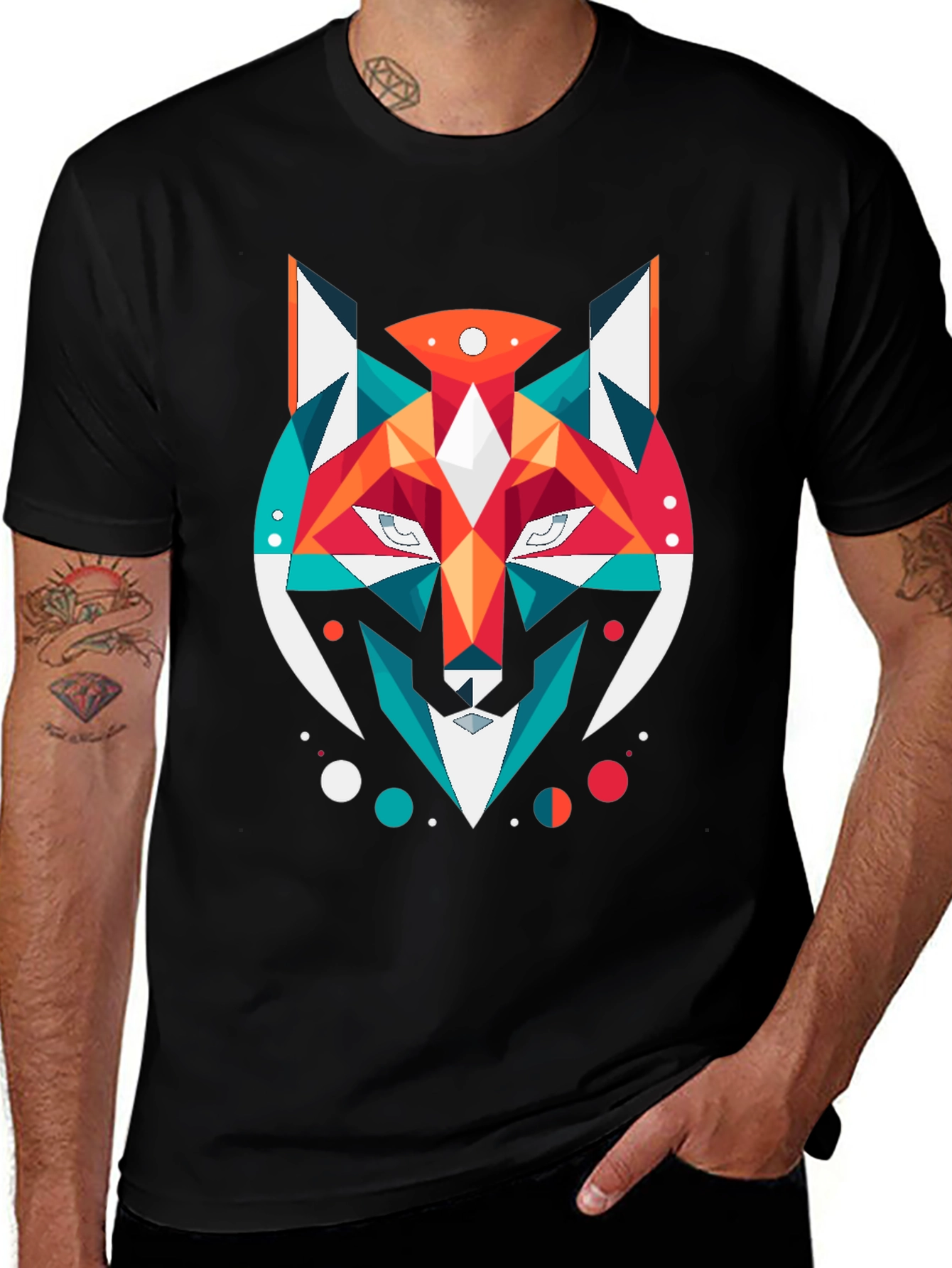 Geometric Fox Graphic Black T-Shirt