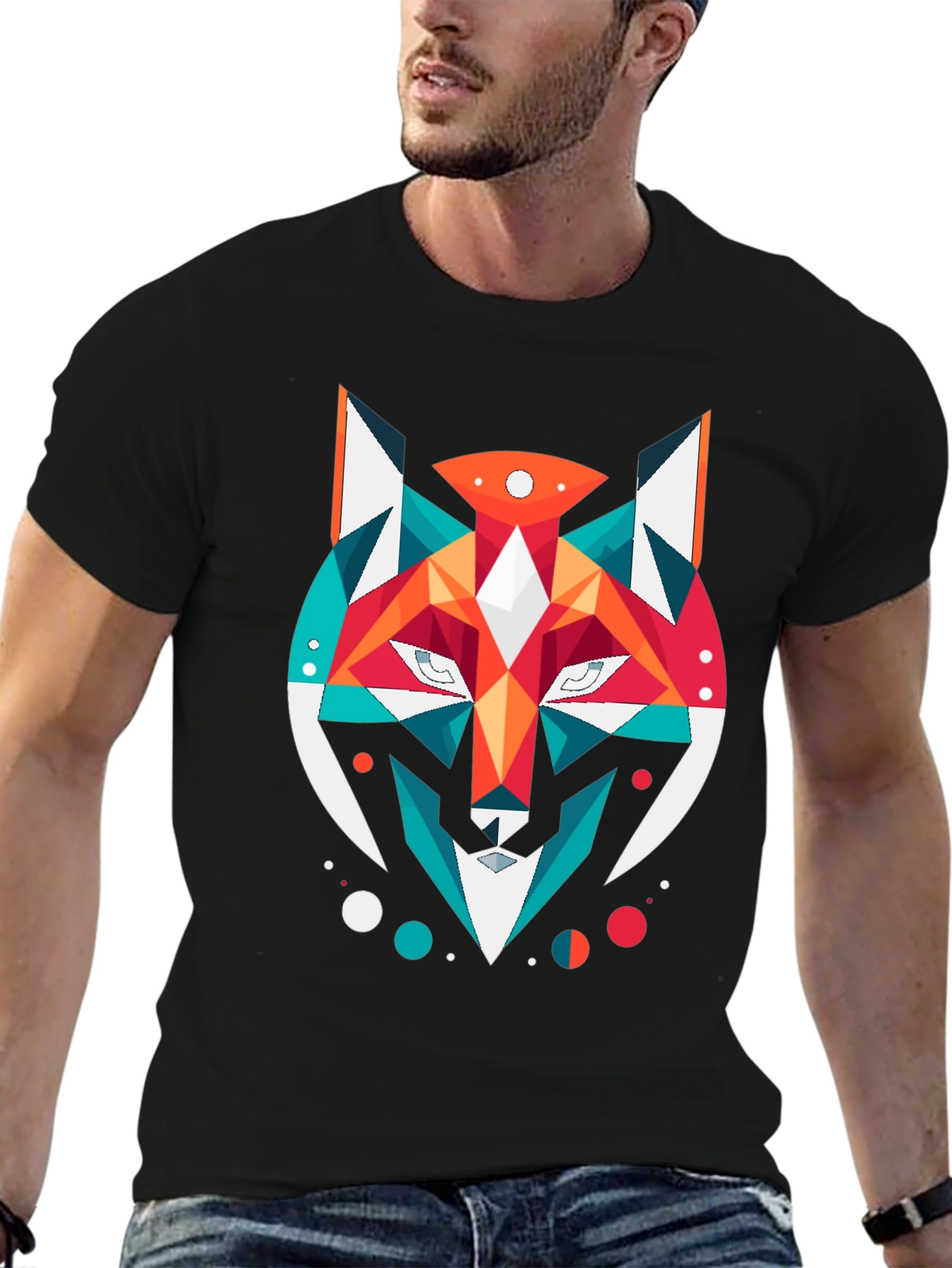 Geometric Fox Graphic Black T-Shirt