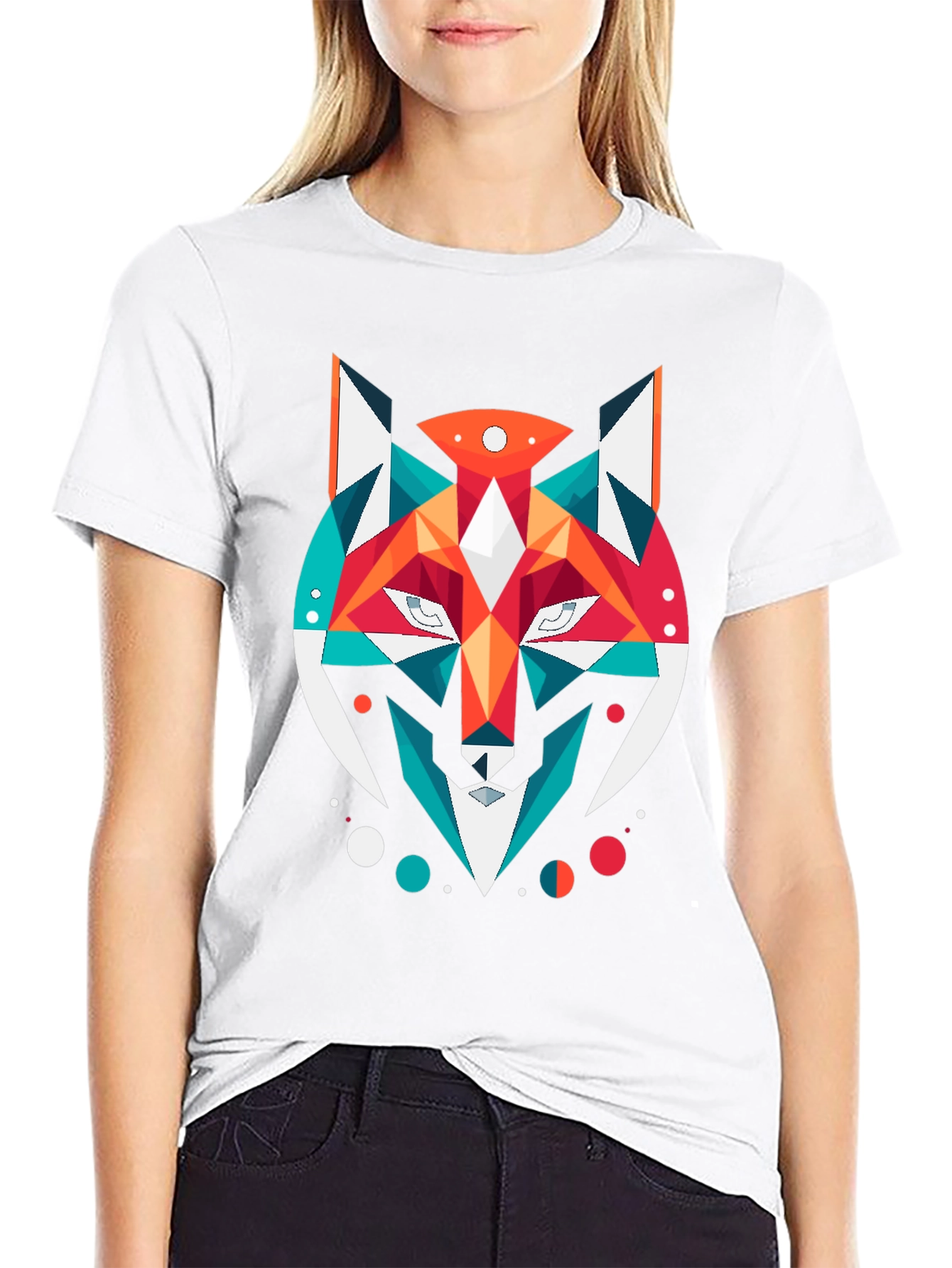 Geometric Fox Graphic Black T-Shirt