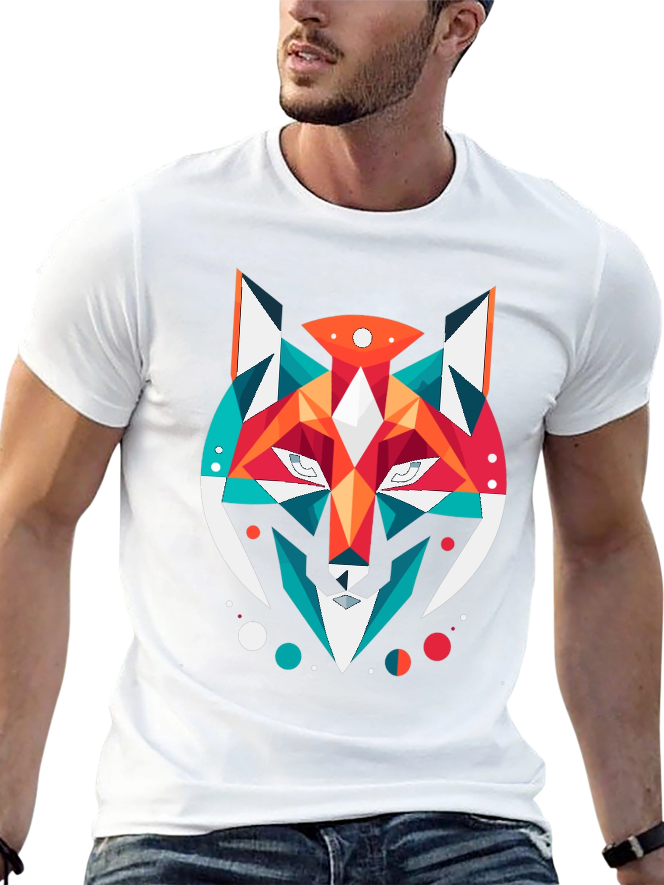 Geometric Fox Graphic Black T-Shirt