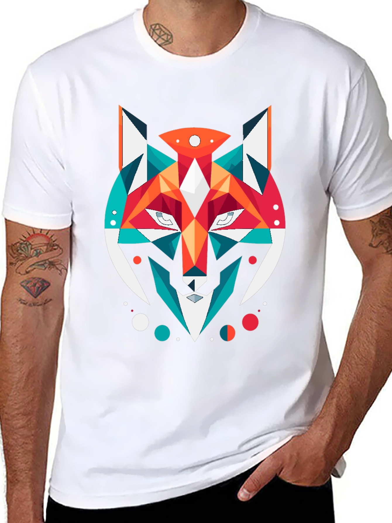 Geometric Fox Graphic Black T-Shirt