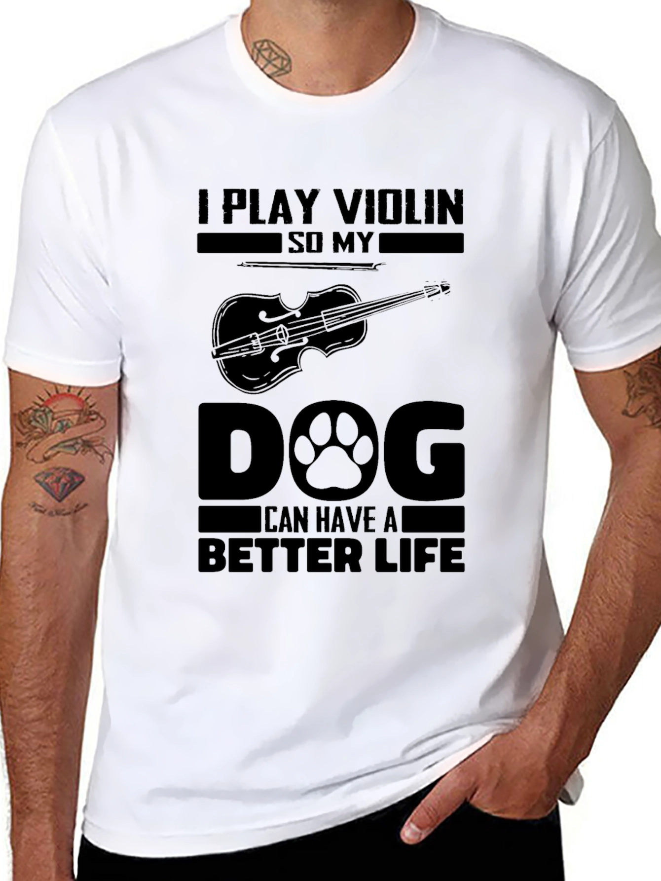 Violin Player Dog Lover Black T-Shirt