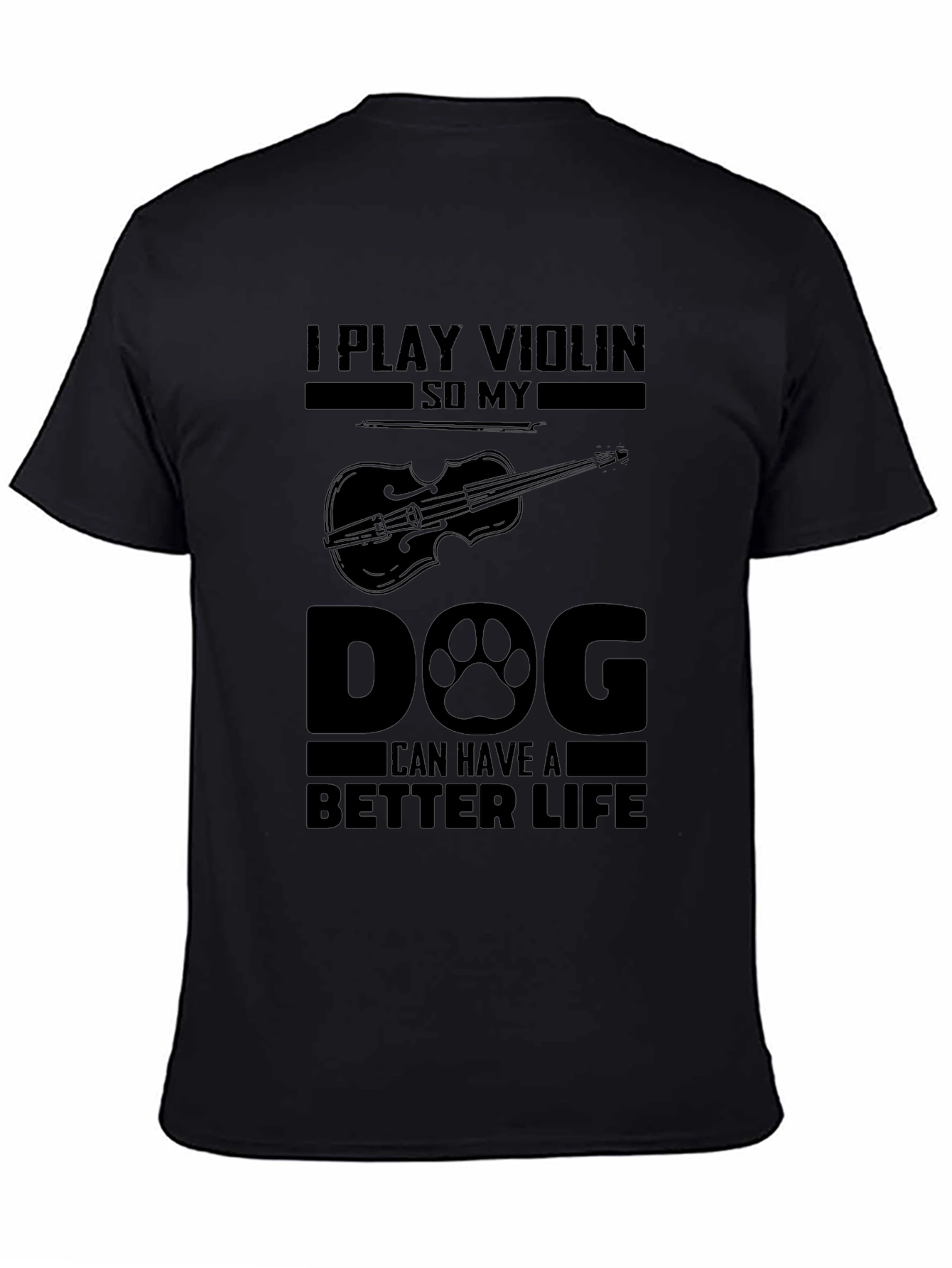 Violin Player Dog Lover Black T-Shirt