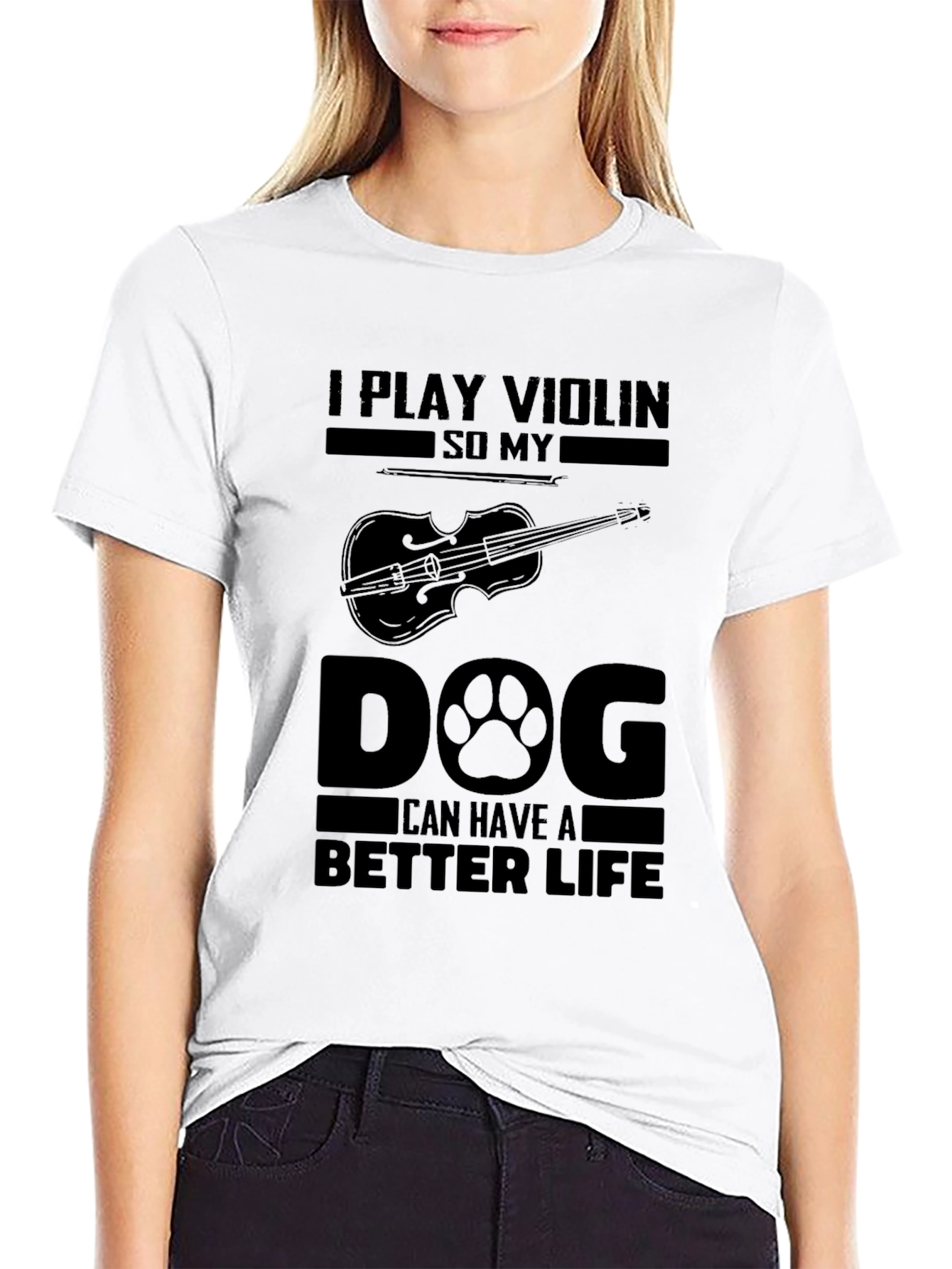 Violin Player Dog Lover Black T-Shirt
