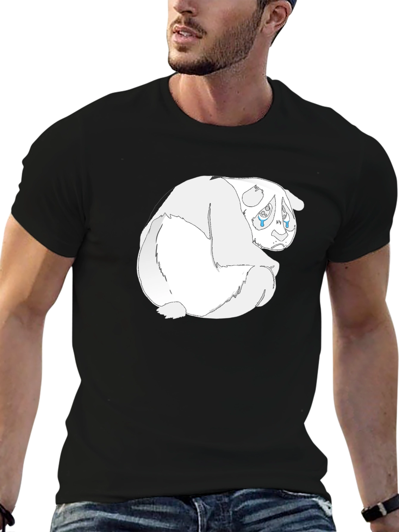 Sad Panda Graphic Tee - Black Cotton Blend