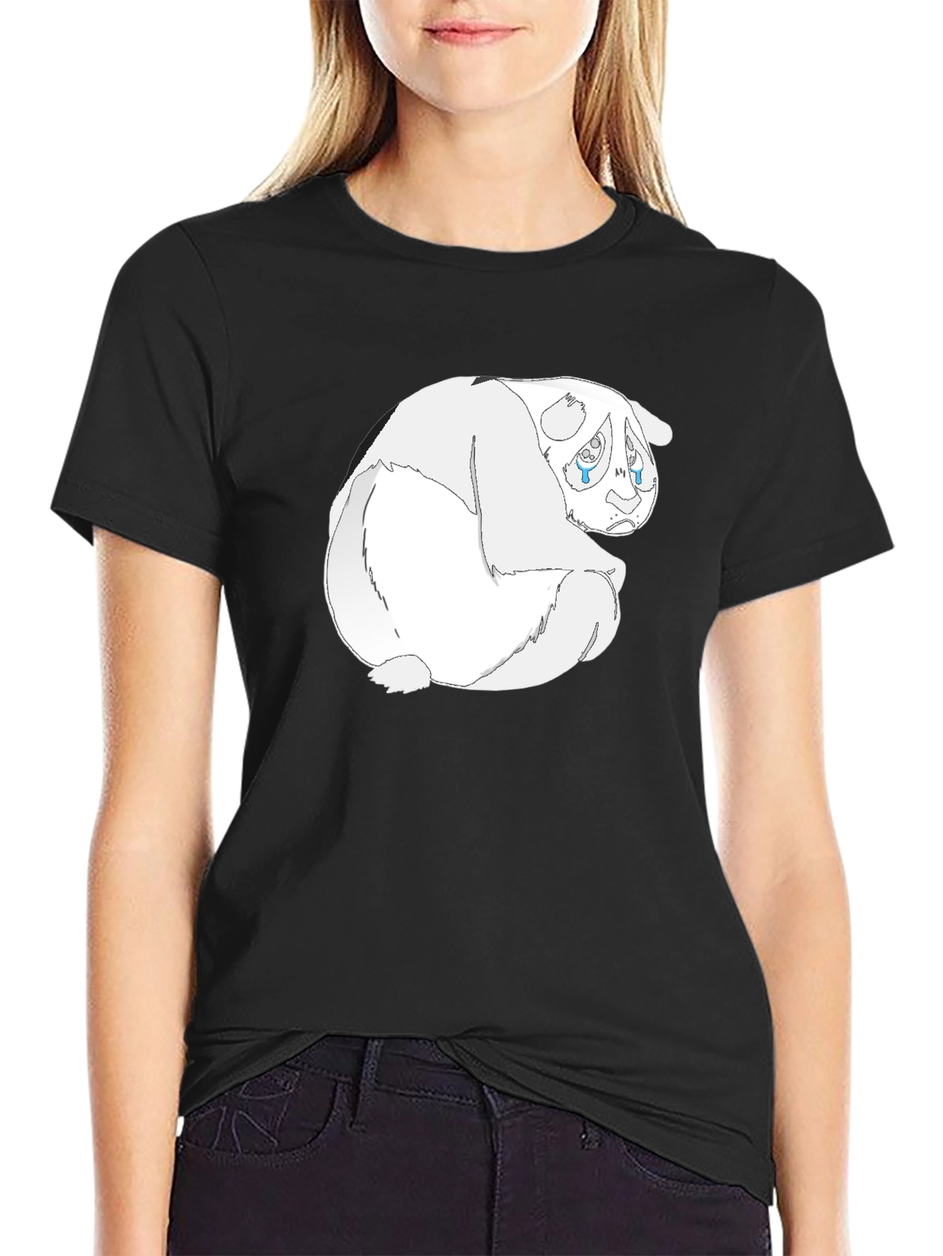 Sad Panda Graphic Tee - Black Cotton Blend