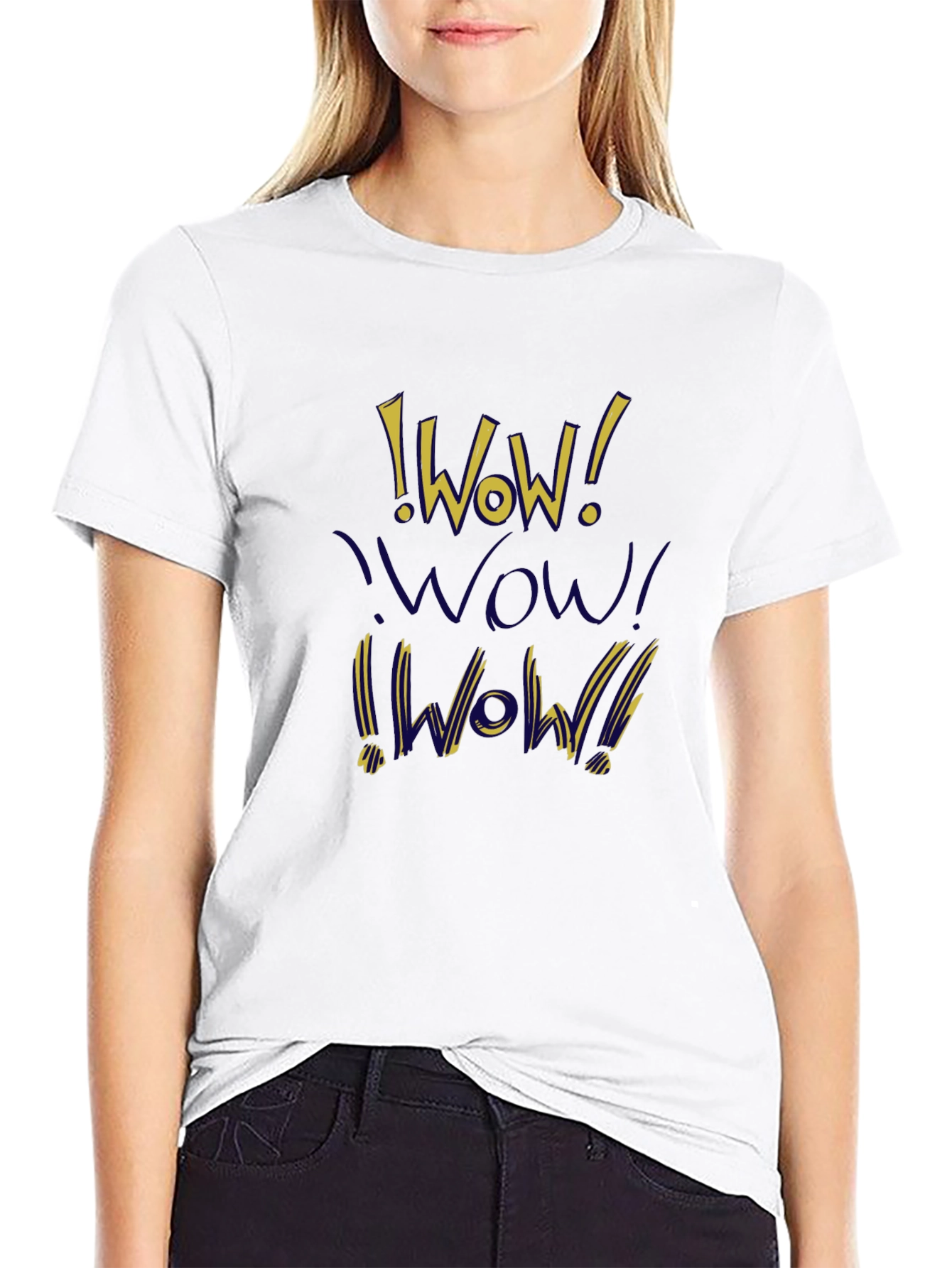 WOW! Graphic Print T-Shirt - Casual Crew Neck Tee