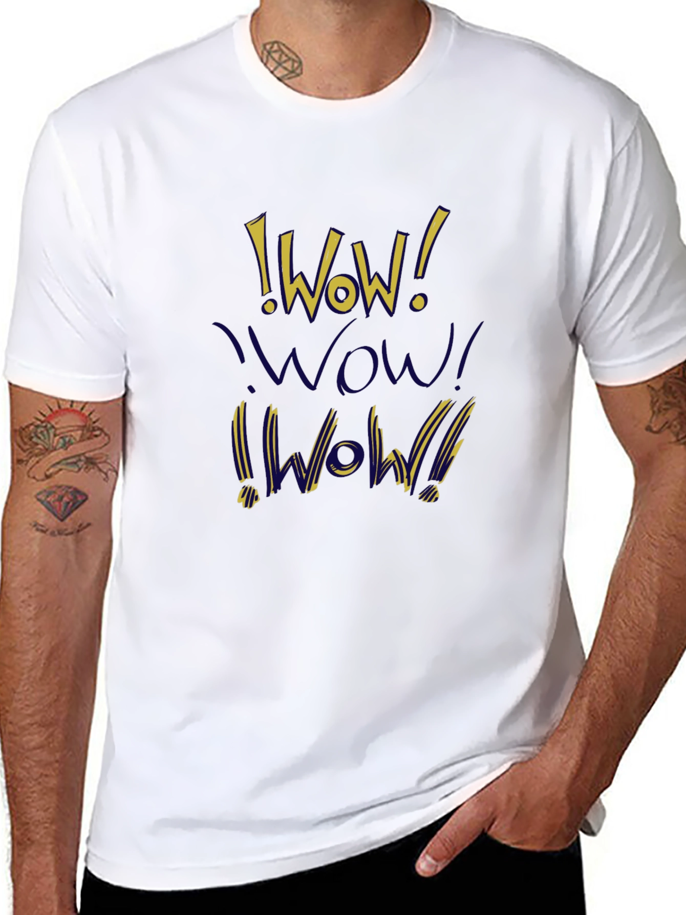 WOW! Graphic Print T-Shirt - Casual Crew Neck Tee