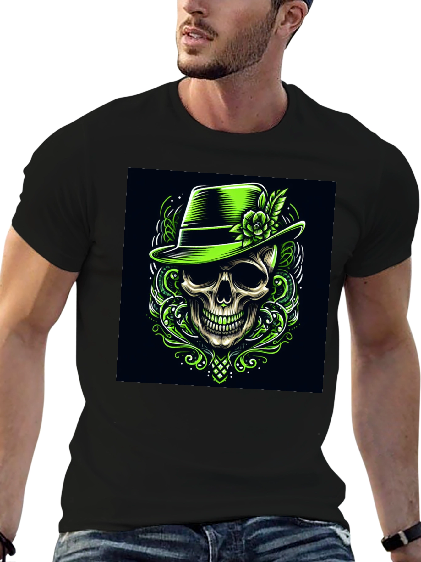 Skull & Hat Graphic Tee - Trendy Design