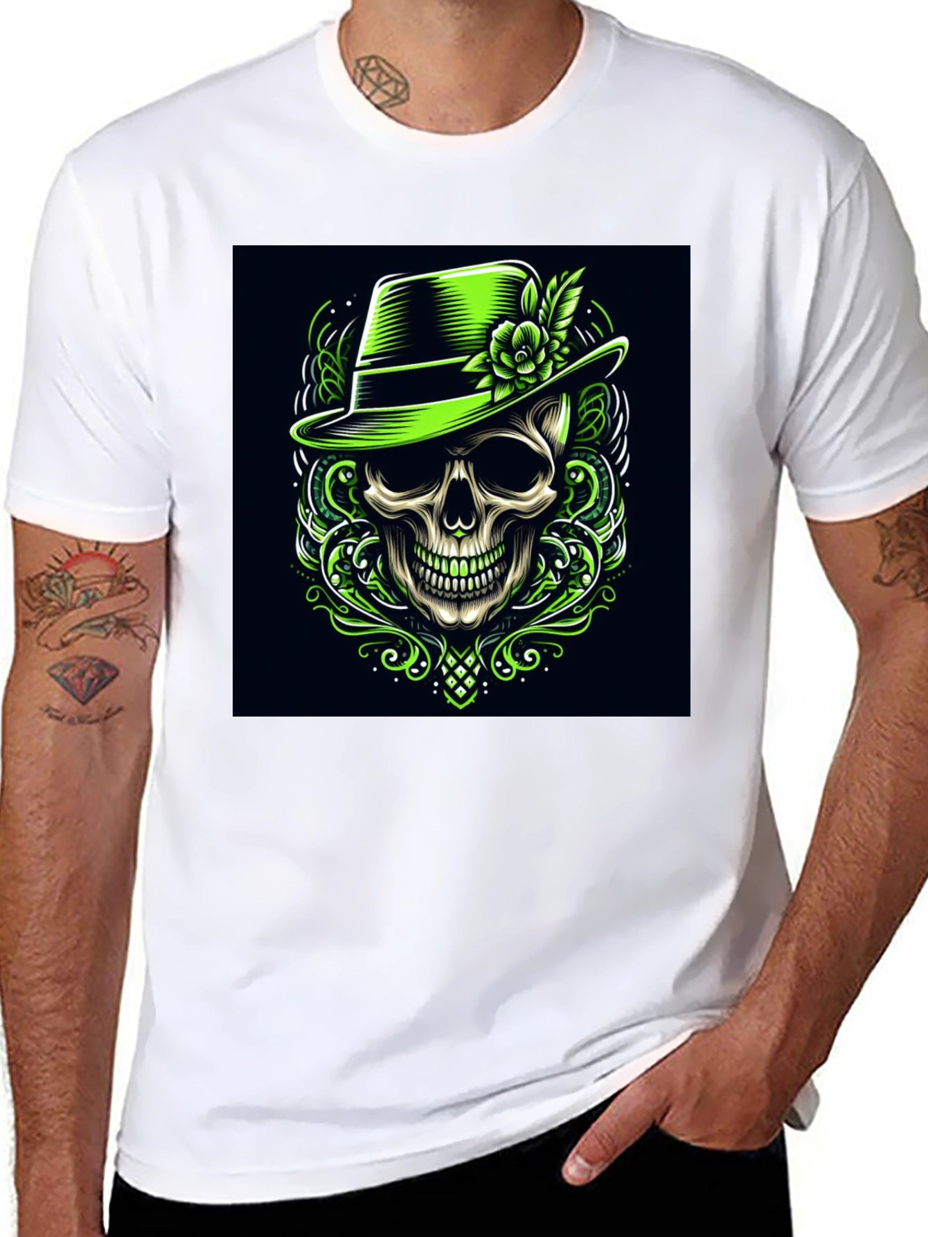 Skull & Hat Graphic Tee - Trendy Design