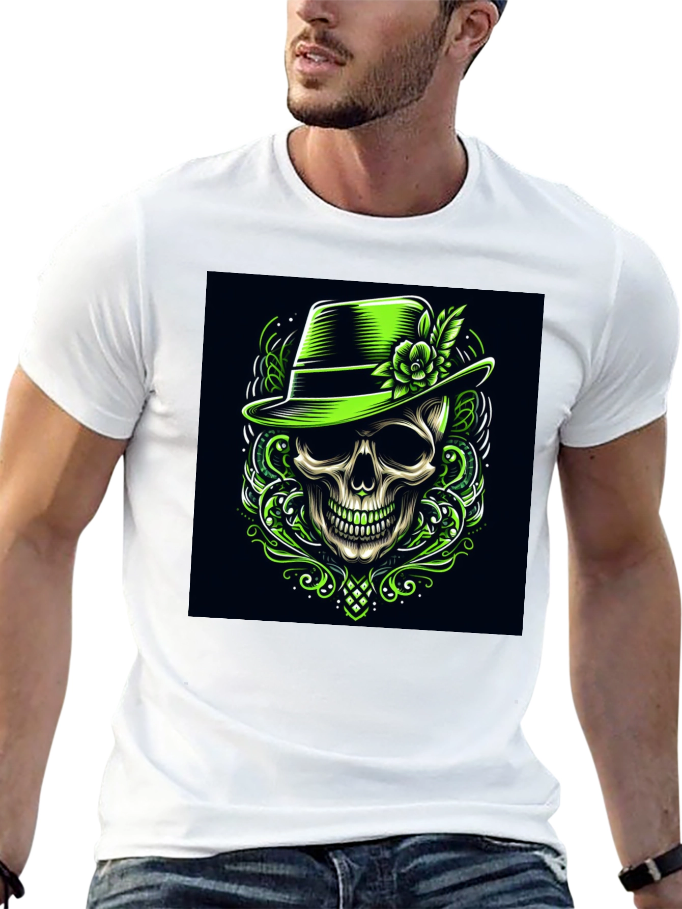 Skull & Hat Graphic Tee - Trendy Design