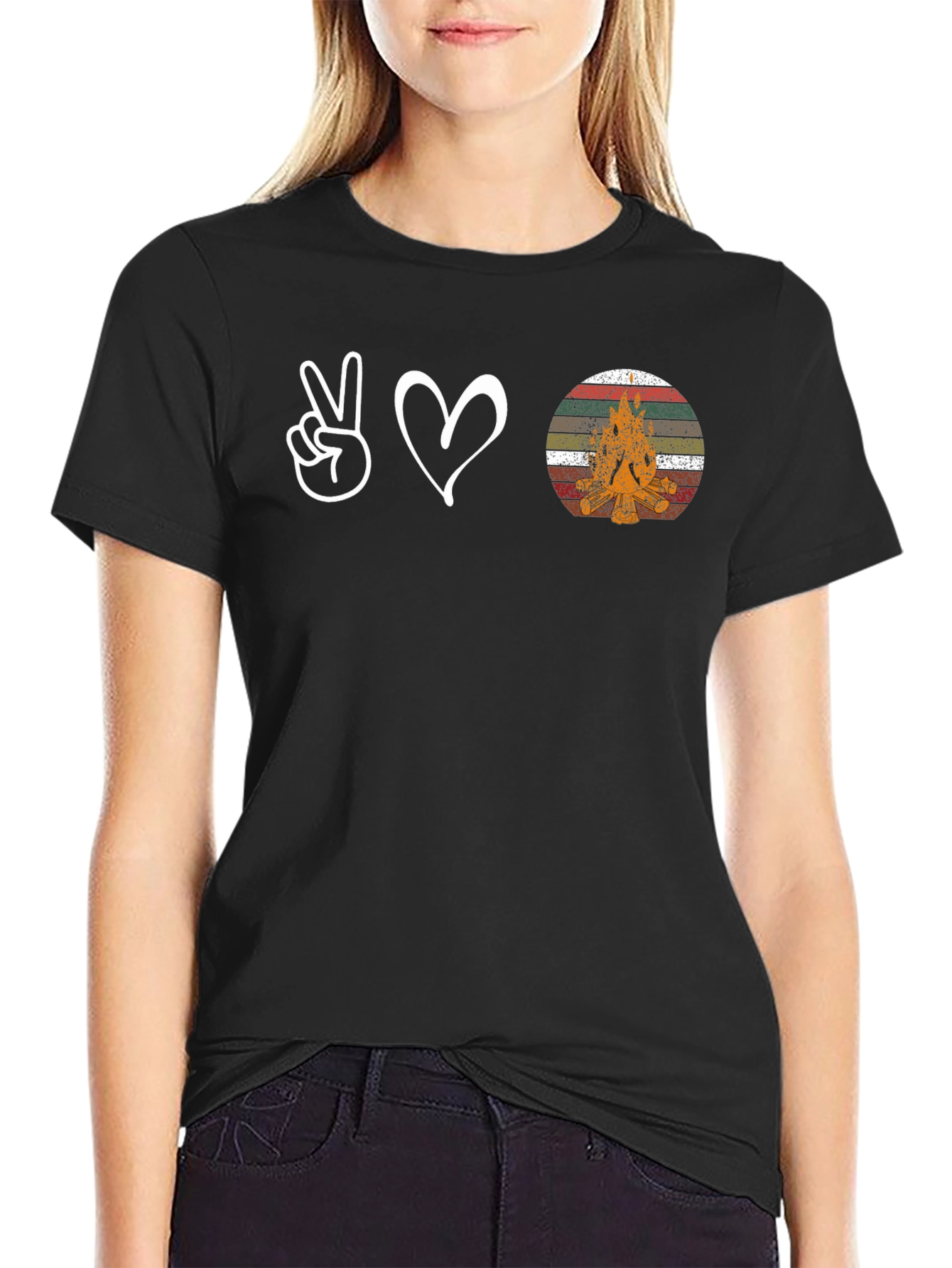 Peace Love Camping T-Shirt - Mens Black Tee