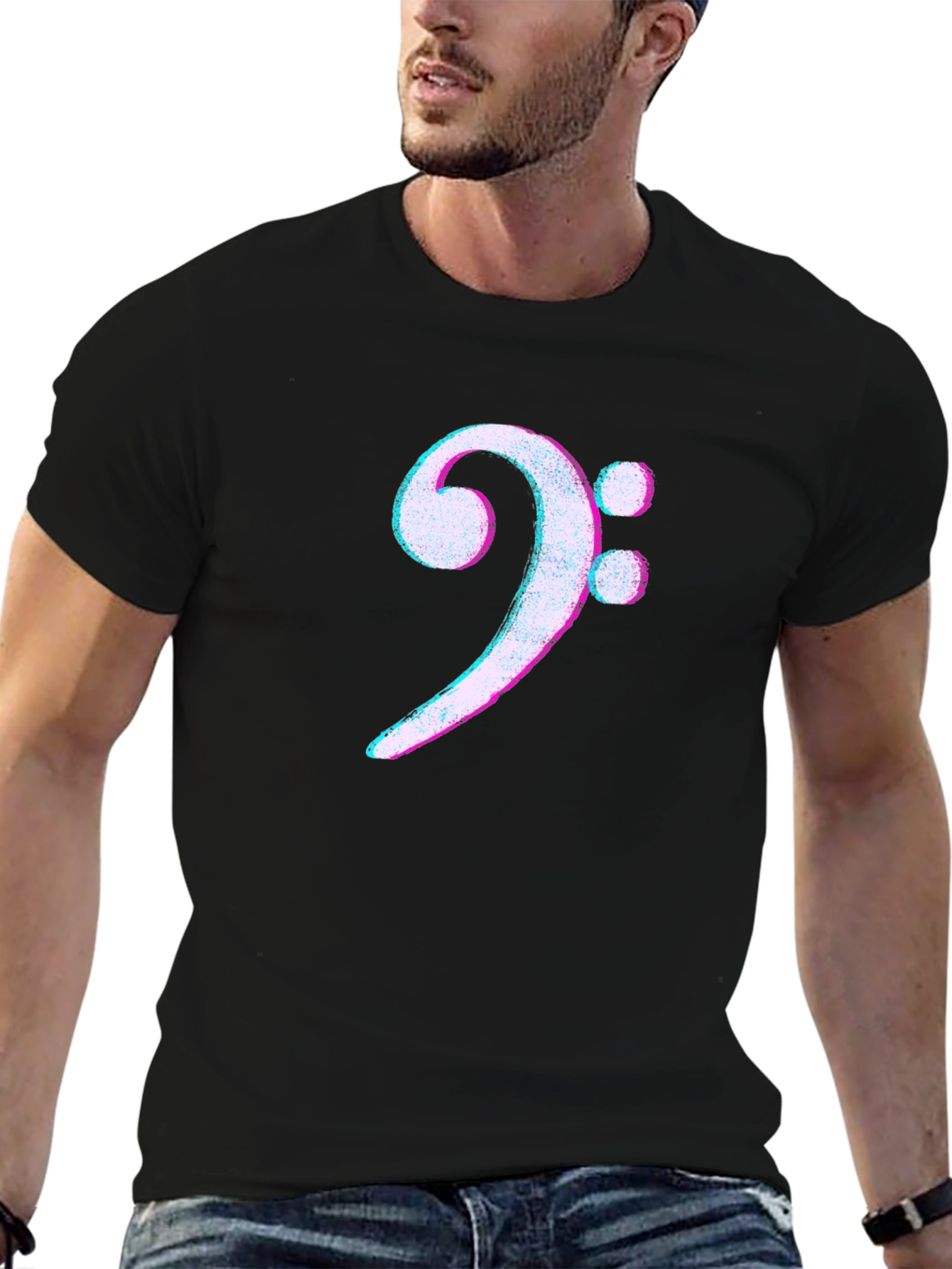 Bass Clef Glitch T-Shirt - Music Lover Tee