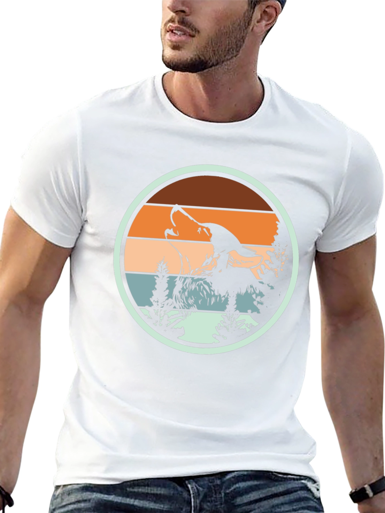 Wolf Howling Retro Sunset Graphic T-Shirt