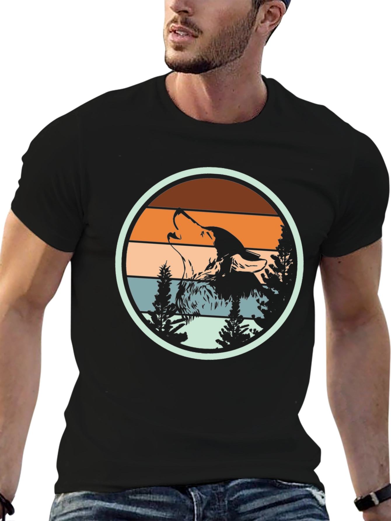 Wolf Howling Retro Sunset Graphic T-Shirt