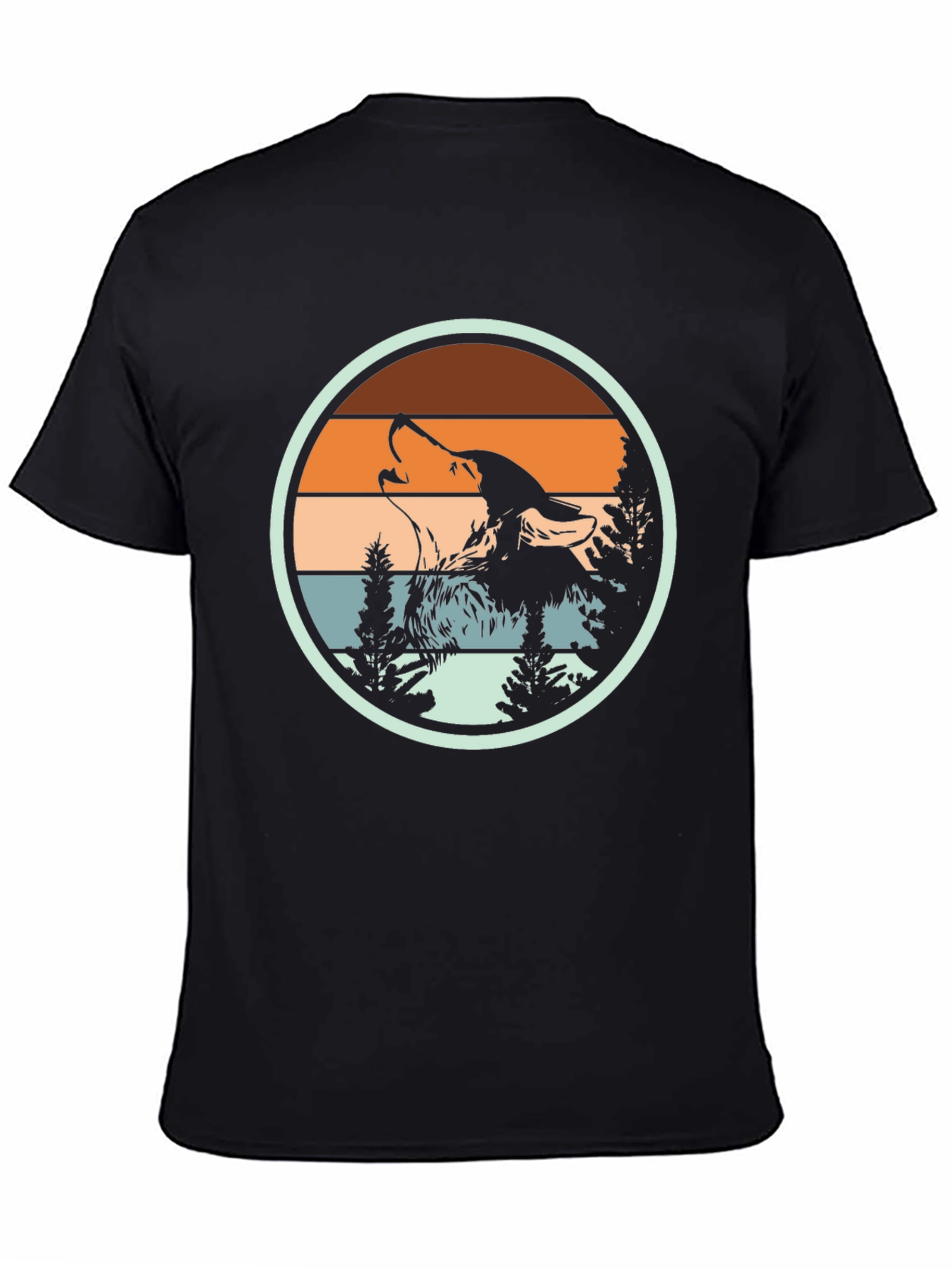 Wolf Howling Retro Sunset Graphic T-Shirt
