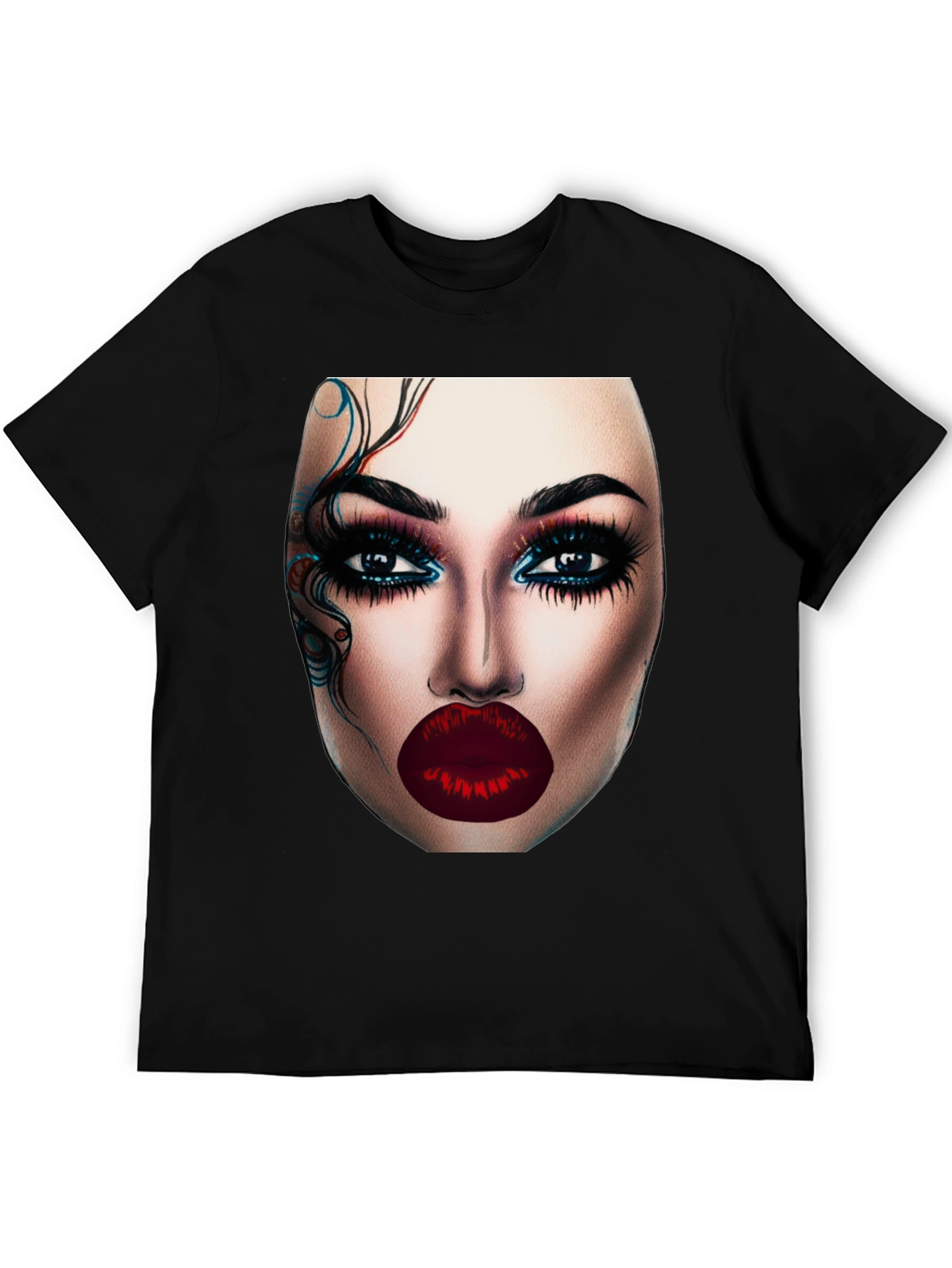 Glamorous Makeup Face Graphic Black T-Shirt