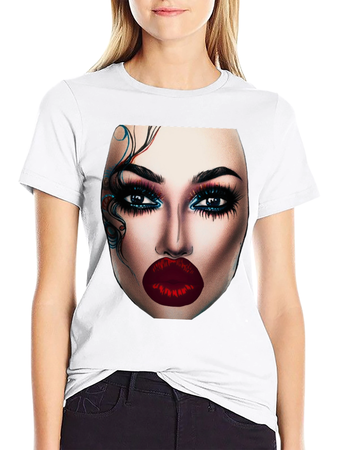 Glamorous Makeup Face Graphic Black T-Shirt
