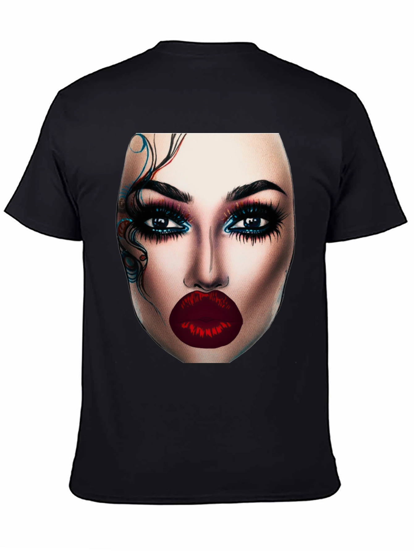 Glamorous Makeup Face Graphic Black T-Shirt