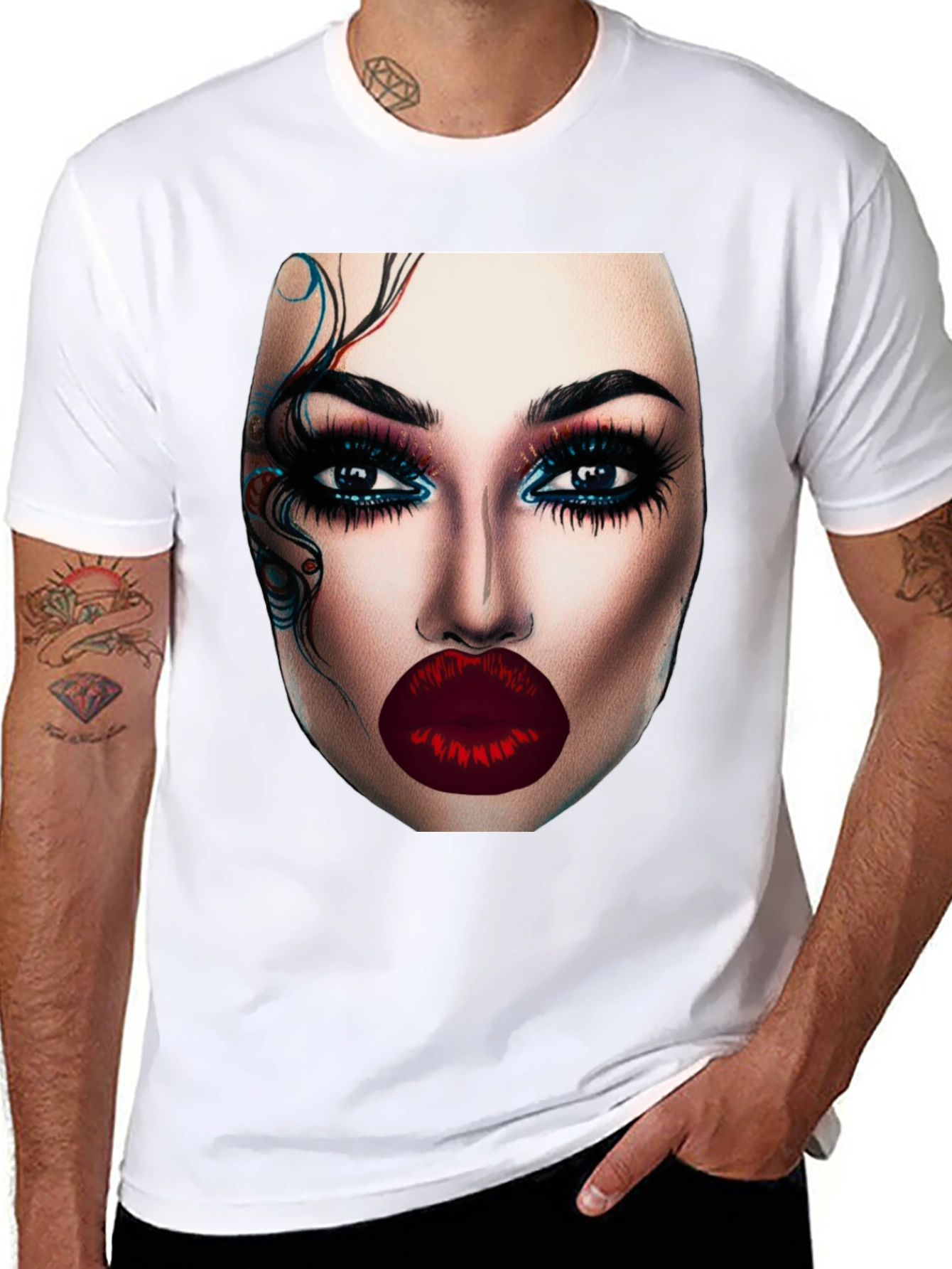 Glamorous Makeup Face Graphic Black T-Shirt