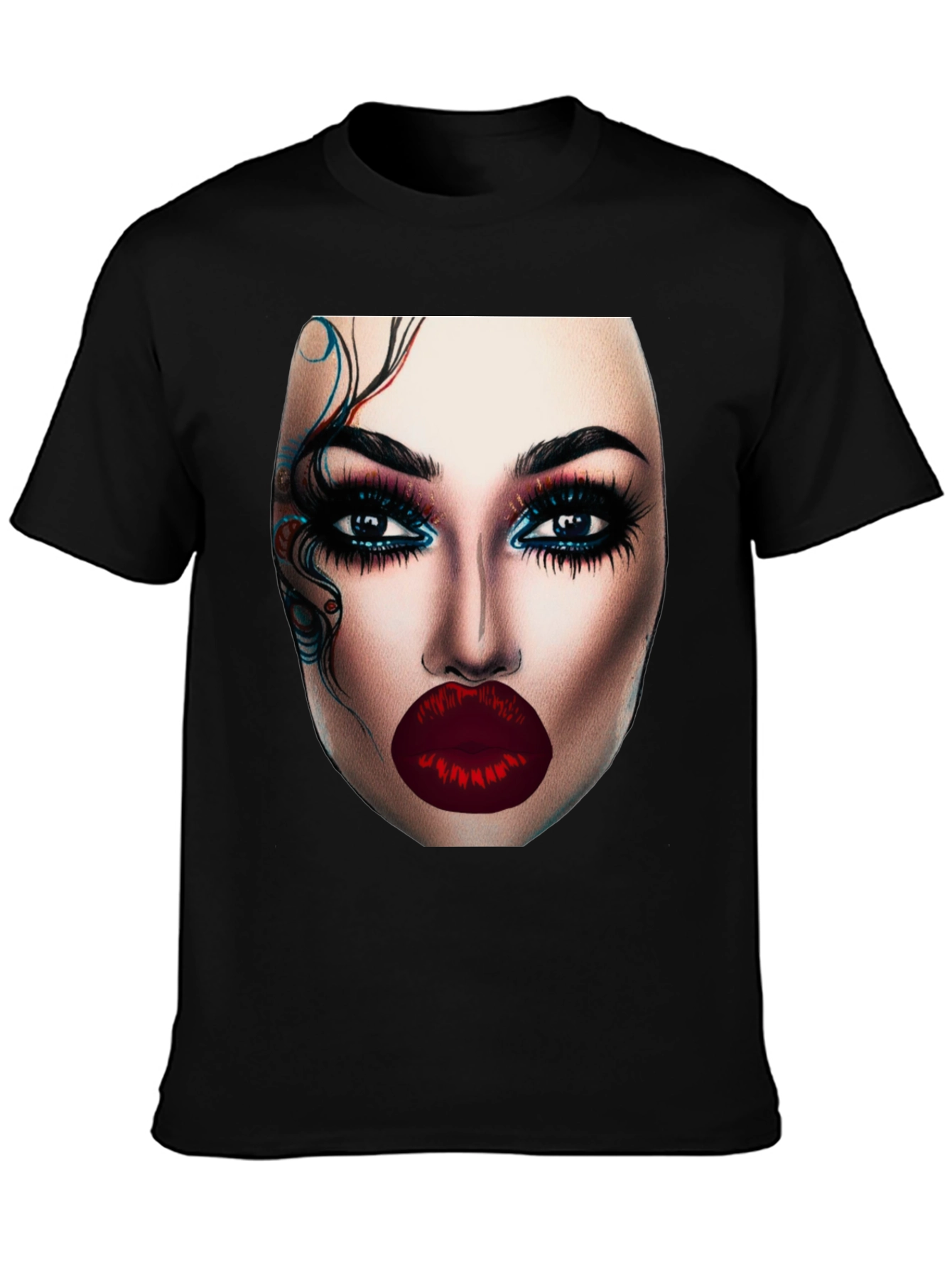 Glamorous Makeup Face Graphic Black T-Shirt