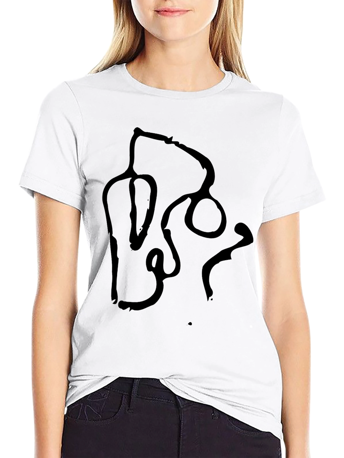 Abstract Stethoscope Graphic Tee - Black Cotton Casual