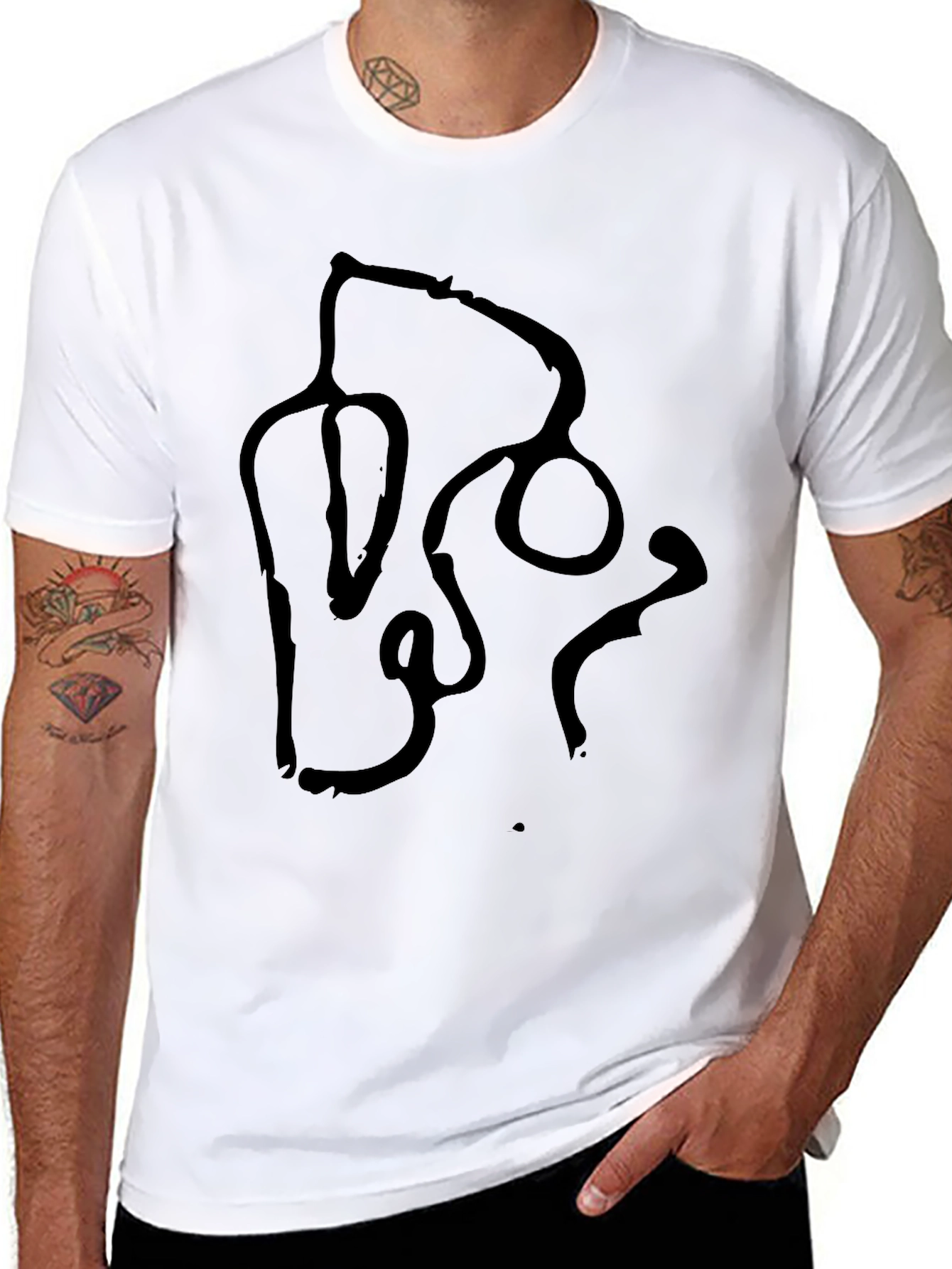 Abstract Stethoscope Graphic Tee - Black Cotton Casual