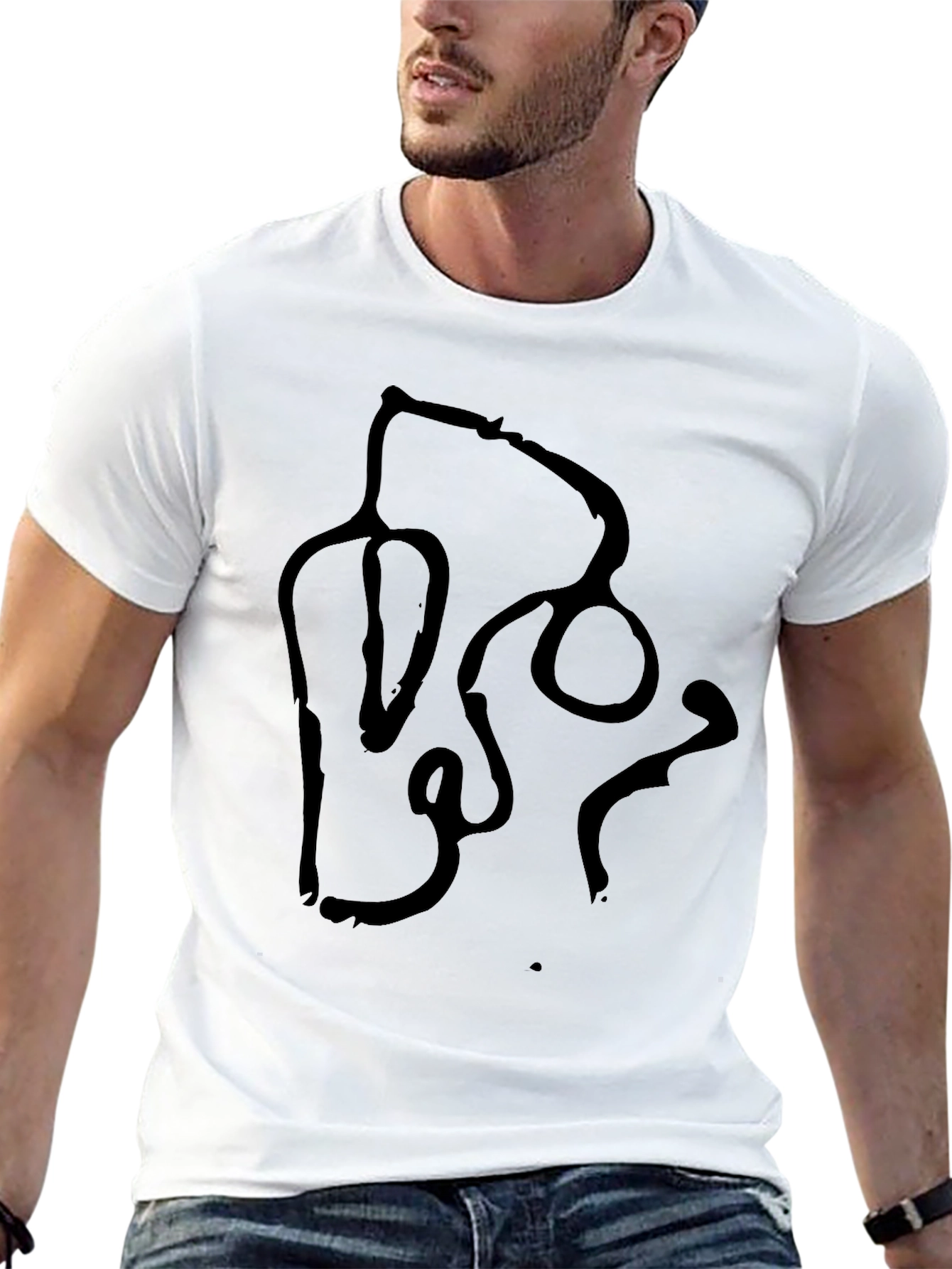 Abstract Stethoscope Graphic Tee - Black Cotton Casual