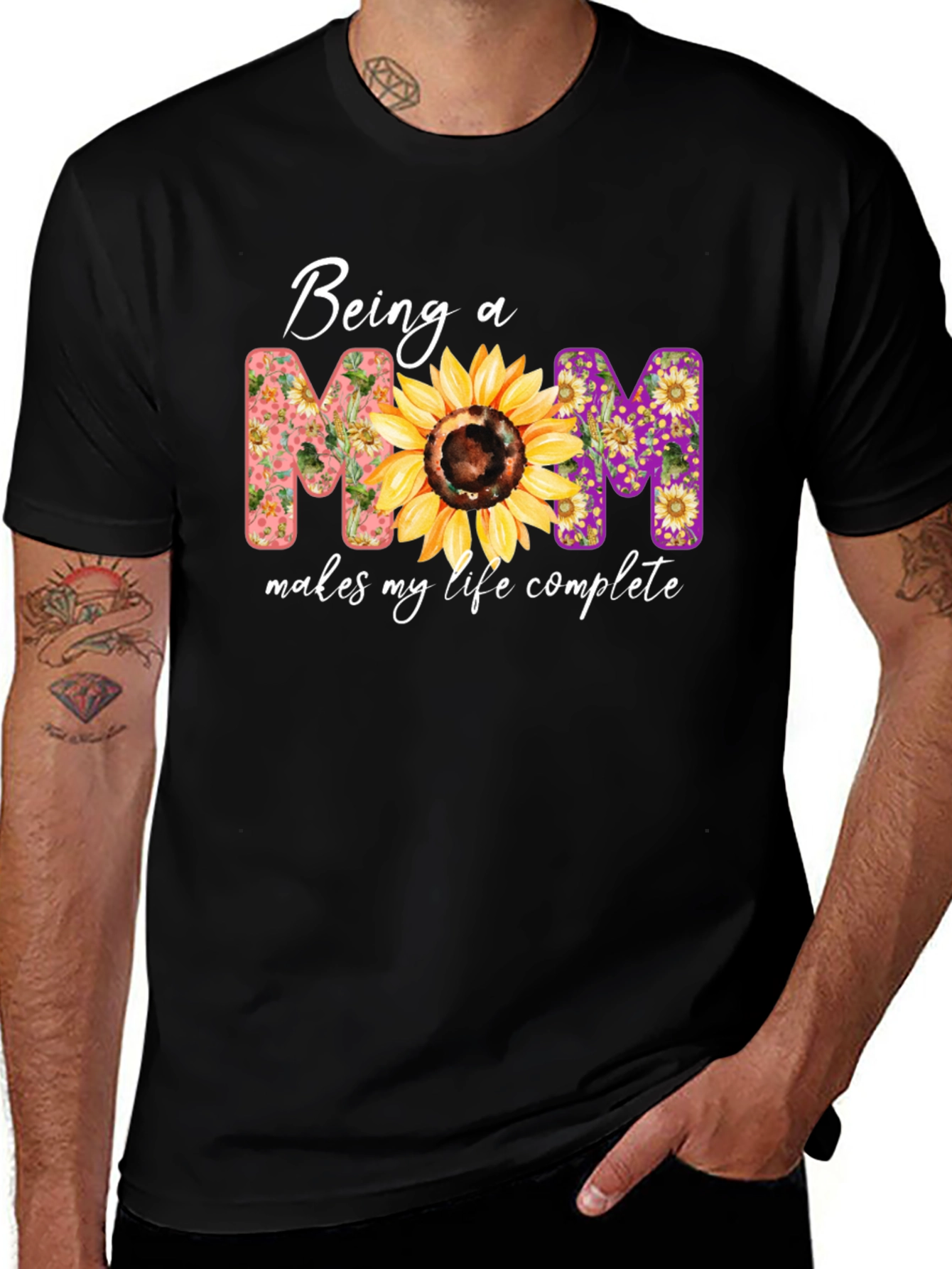 Being A Mom Sunflower Graphic T-Shirt