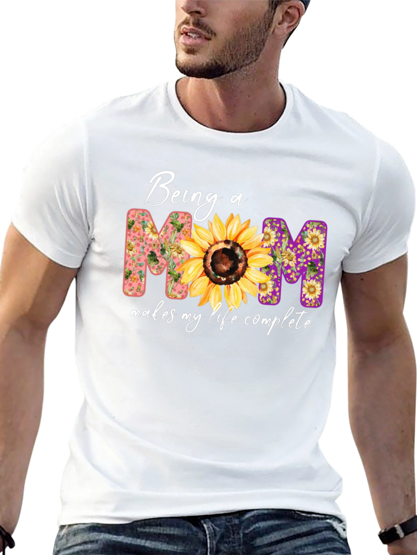 Being A Mom Sunflower Graphic T-Shirt