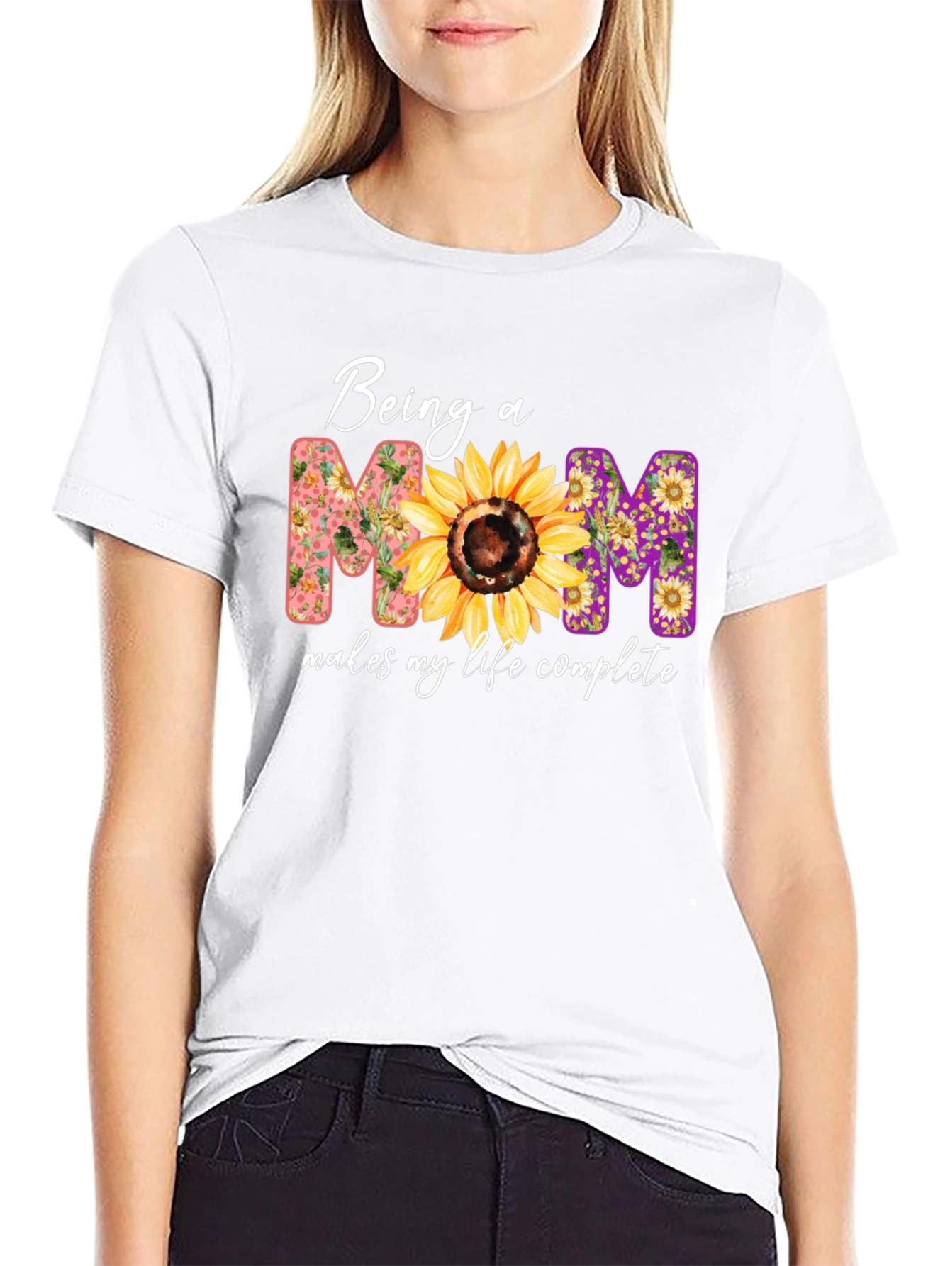 Being A Mom Sunflower Graphic T-Shirt