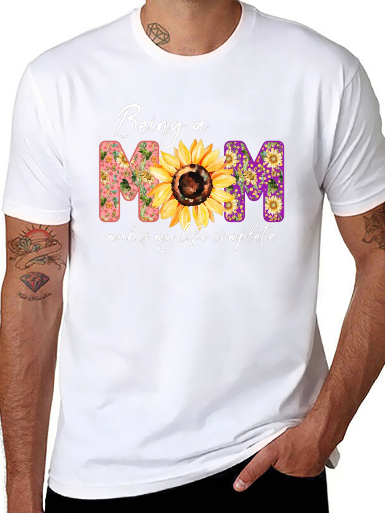 Being A Mom Sunflower Graphic T-Shirt