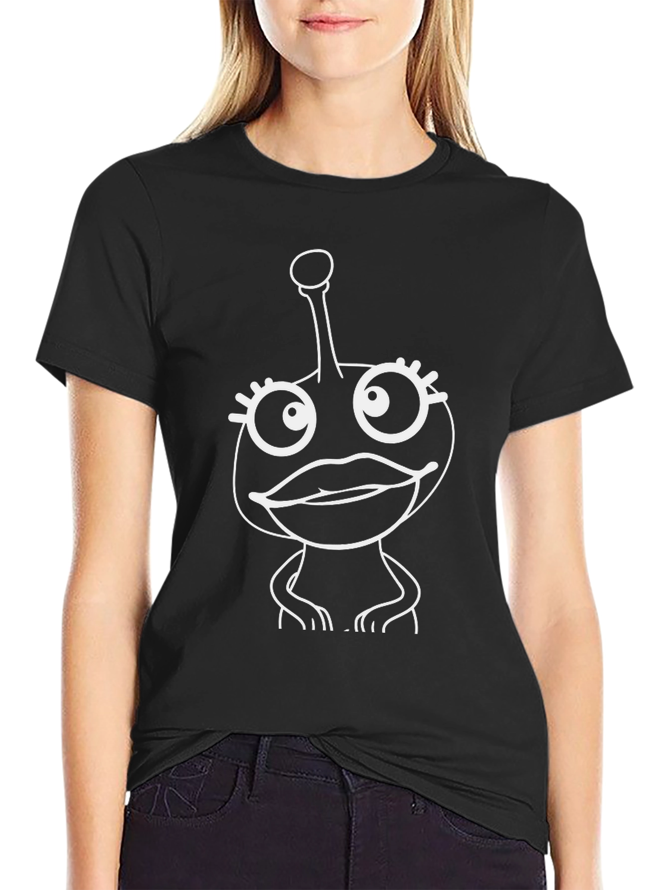 Fun Alien Graphic Tee - Black Cotton Blend