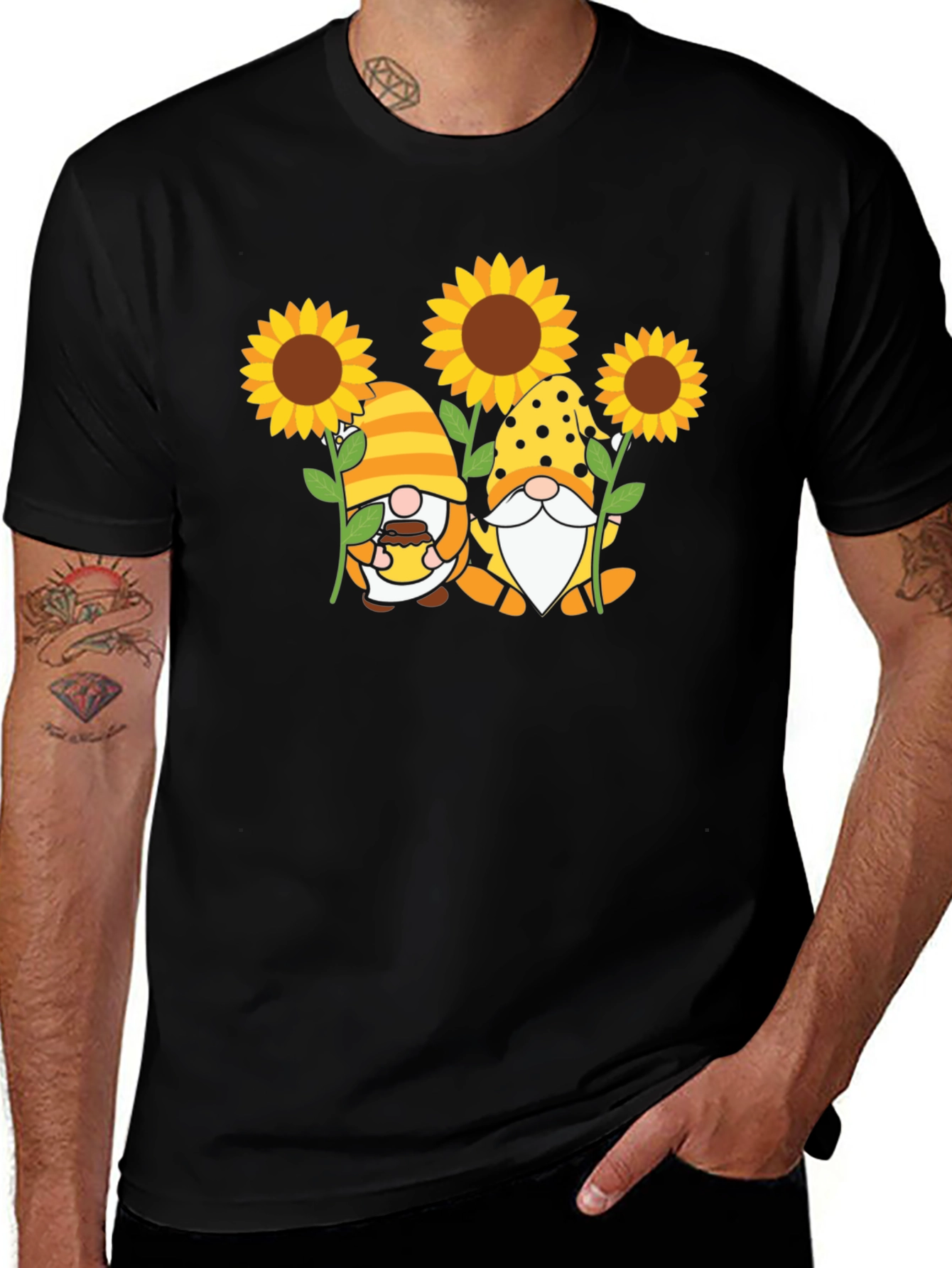 Sunflower Gnome T-Shirt - Unisex Black Tee