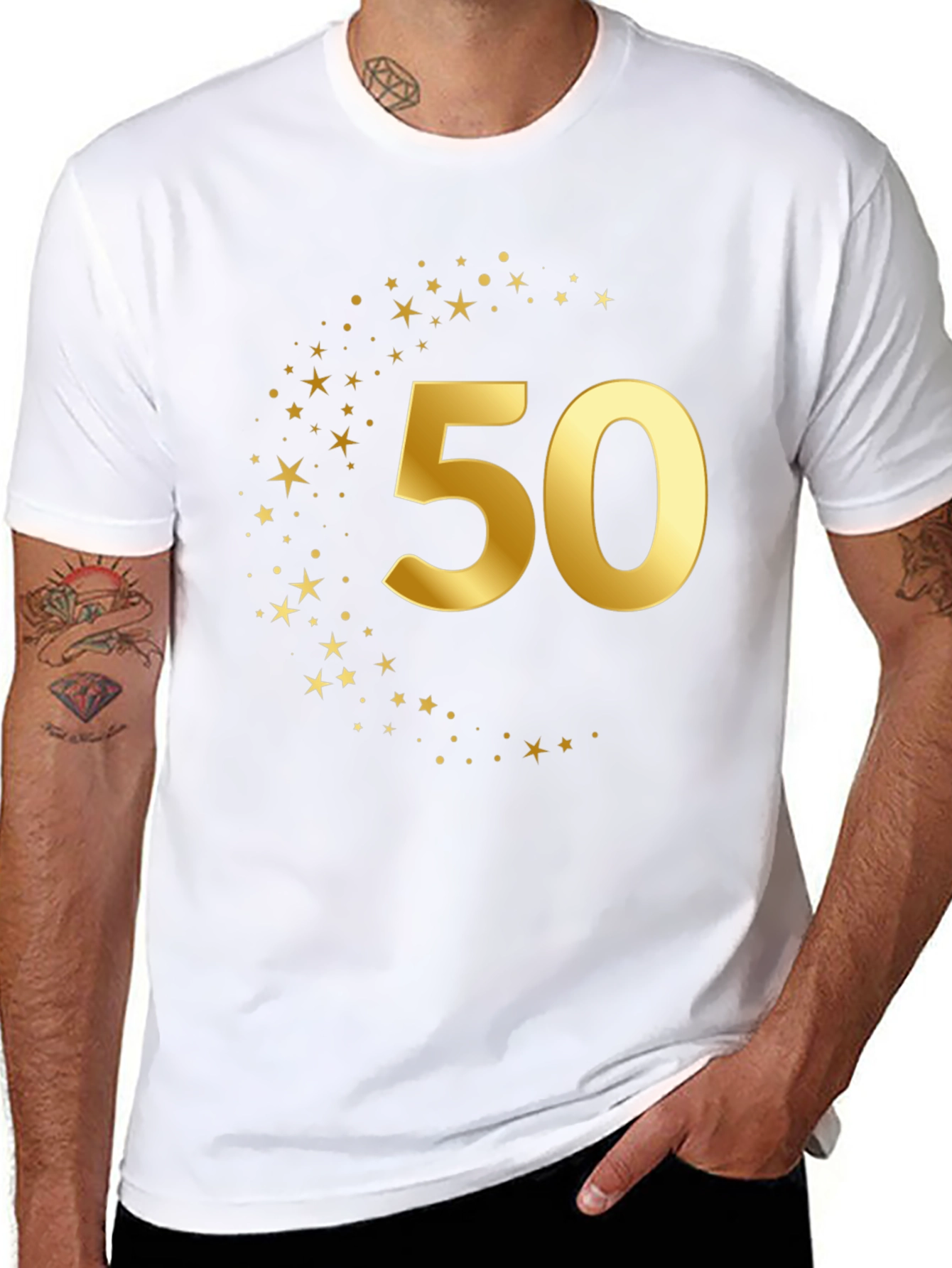 Gold 50th Birthday Star Graphic Black T-Shirt
