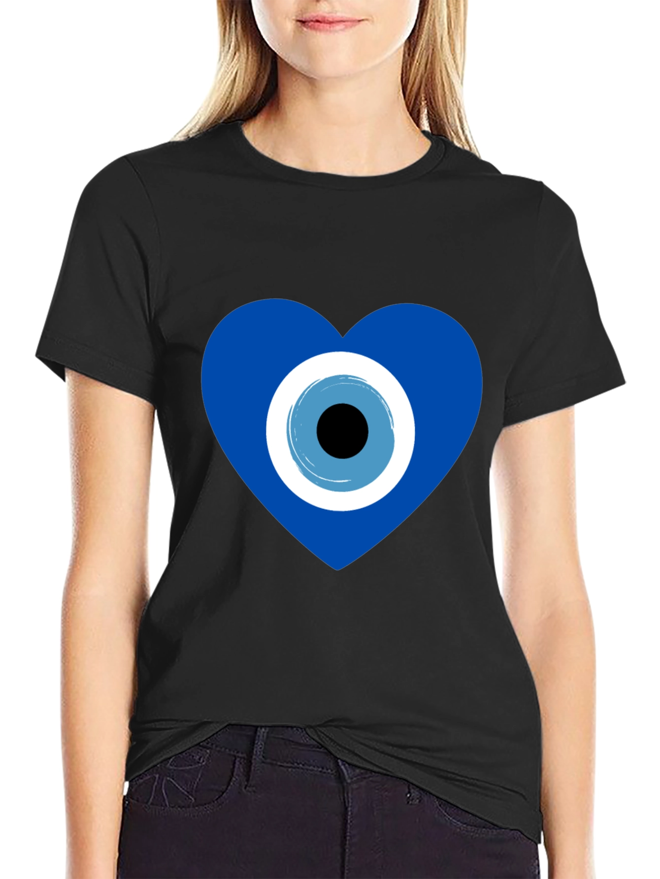 Evil Eye Heart Graphic T-Shirt - Stylish Protection