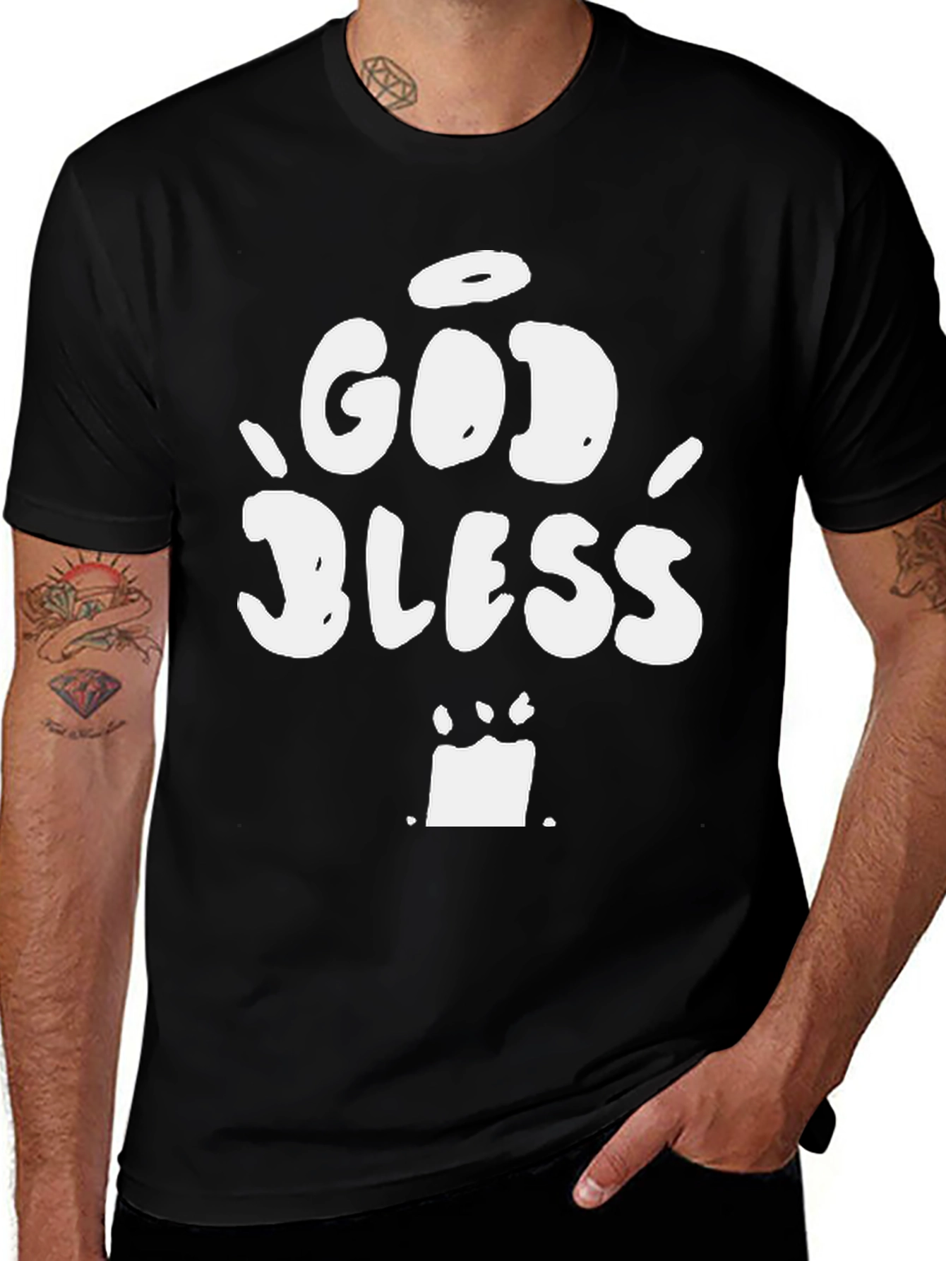 God Bless Graphic Print Tee - Casual Black T-Shirt