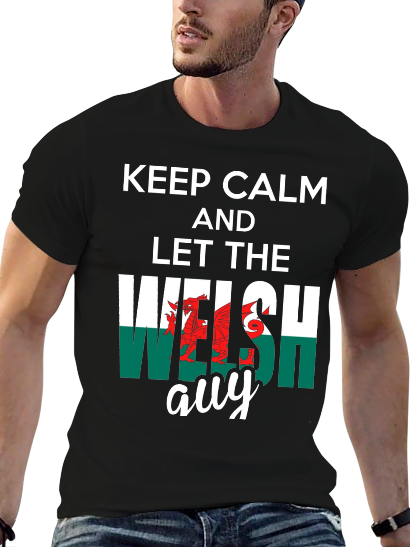 Keep Calm Welsh Guy Black T-Shirt