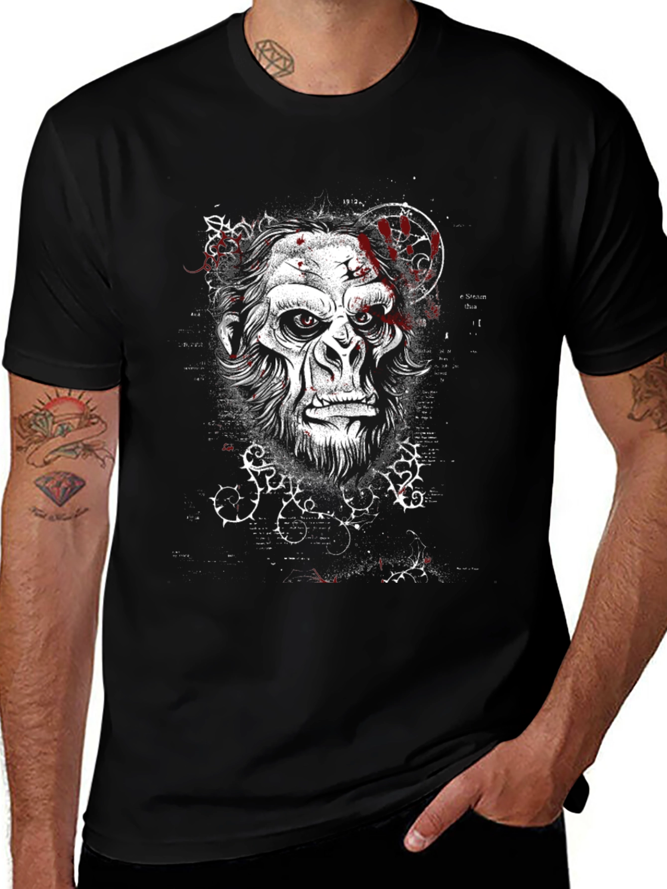 Mens Black T-Shirt with Gorilla Graphic Print