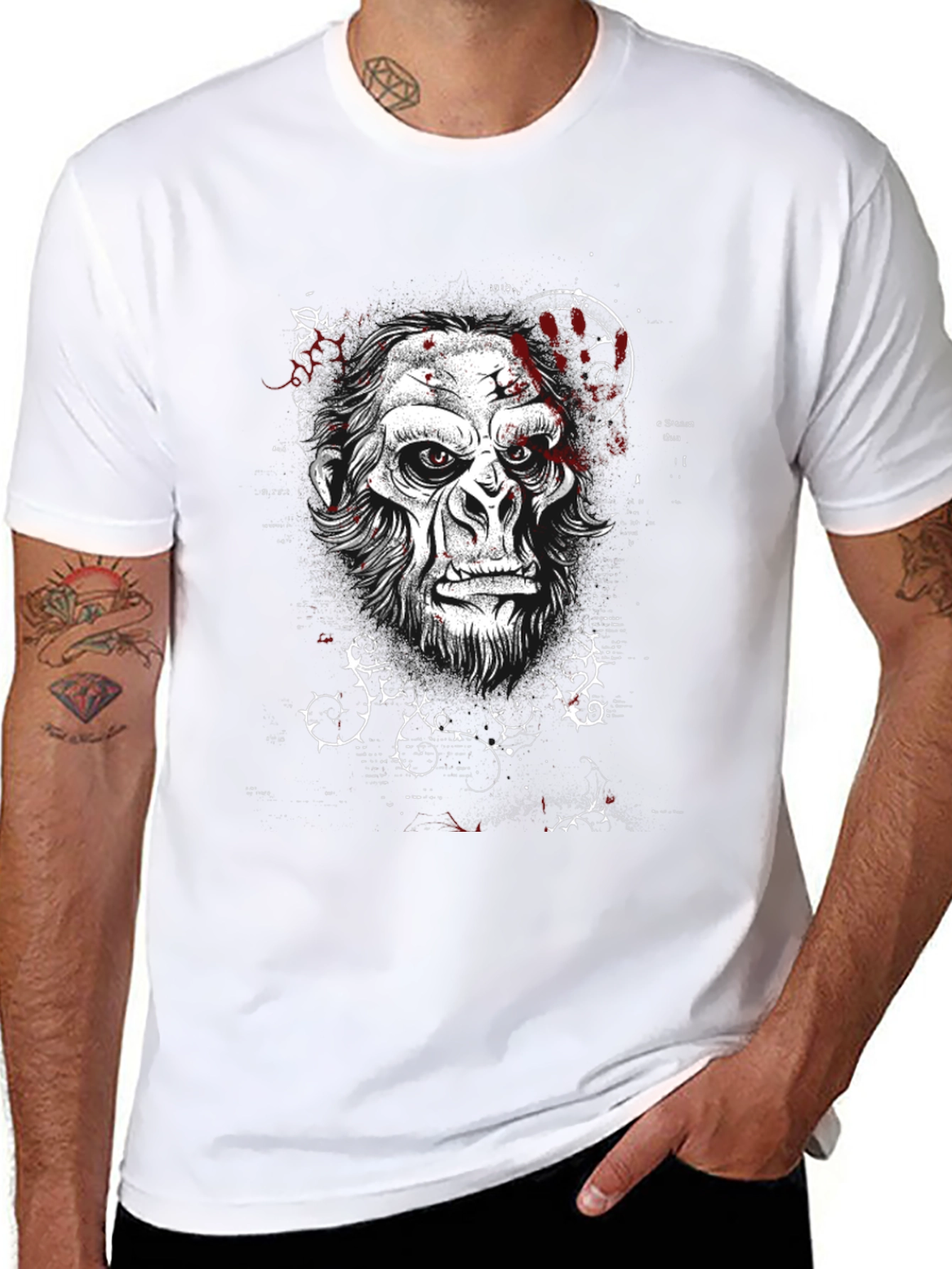 Mens Black T-Shirt with Gorilla Graphic Print