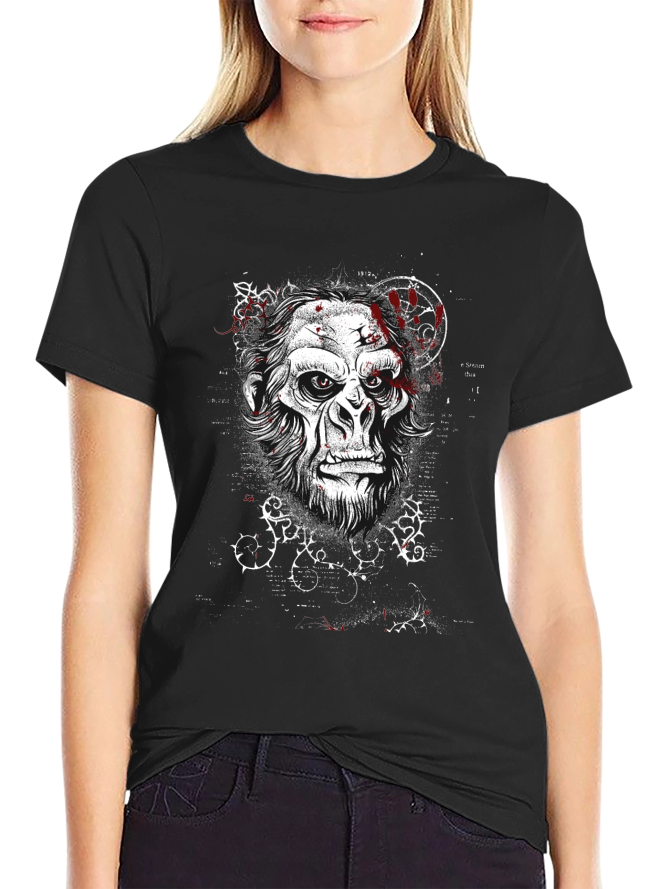 Mens Black T-Shirt with Gorilla Graphic Print