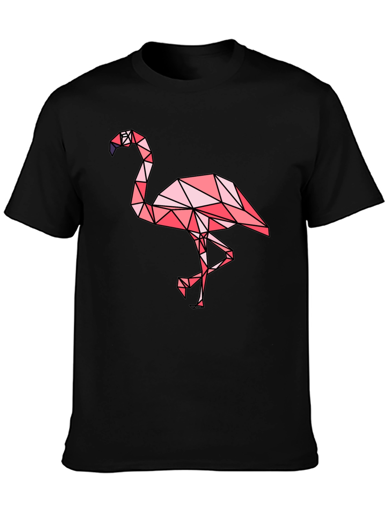 Geometric Flamingo Graphic Tee - Black Cotton Blend