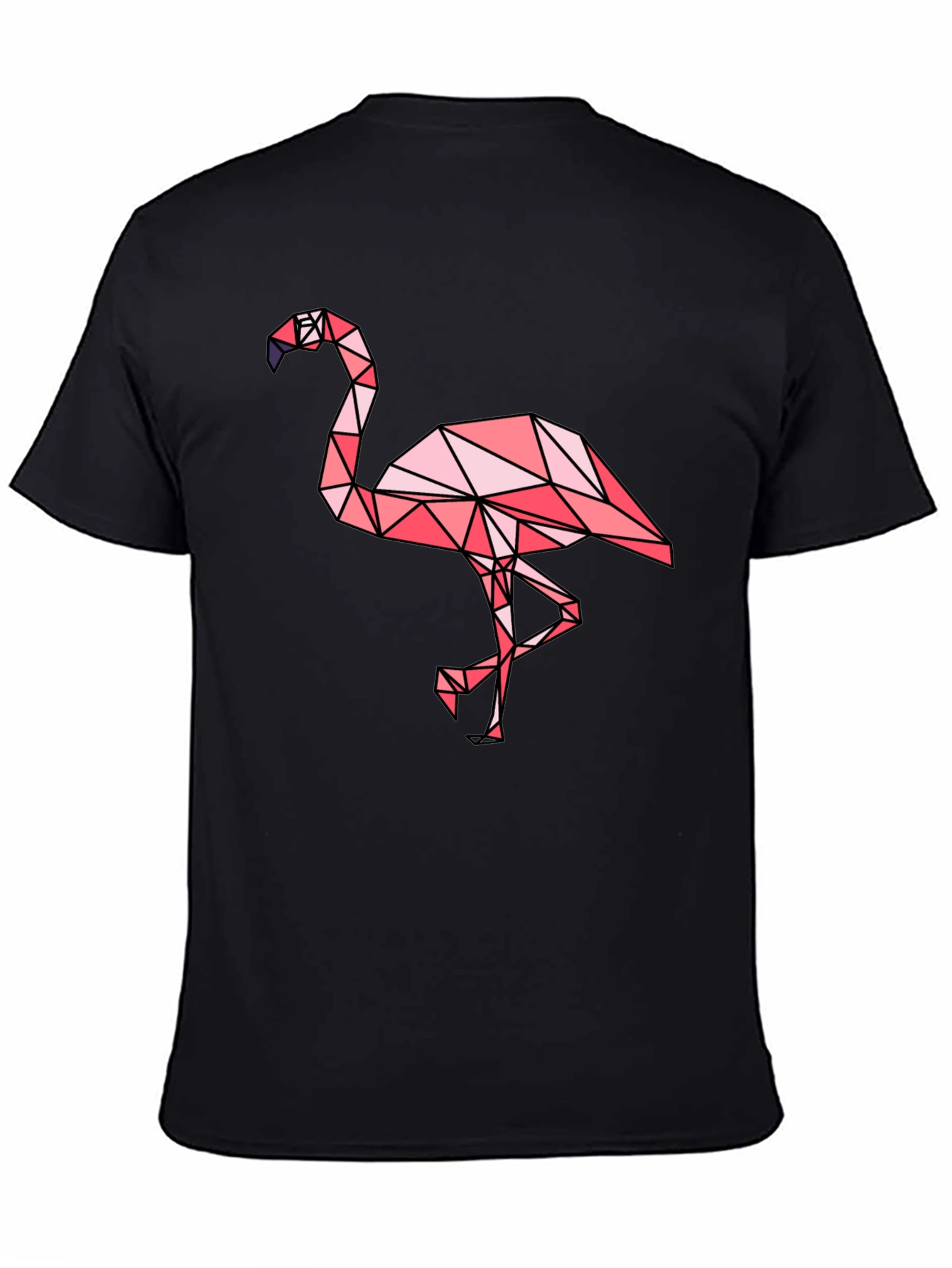 Geometric Flamingo Graphic Tee - Black Cotton Blend