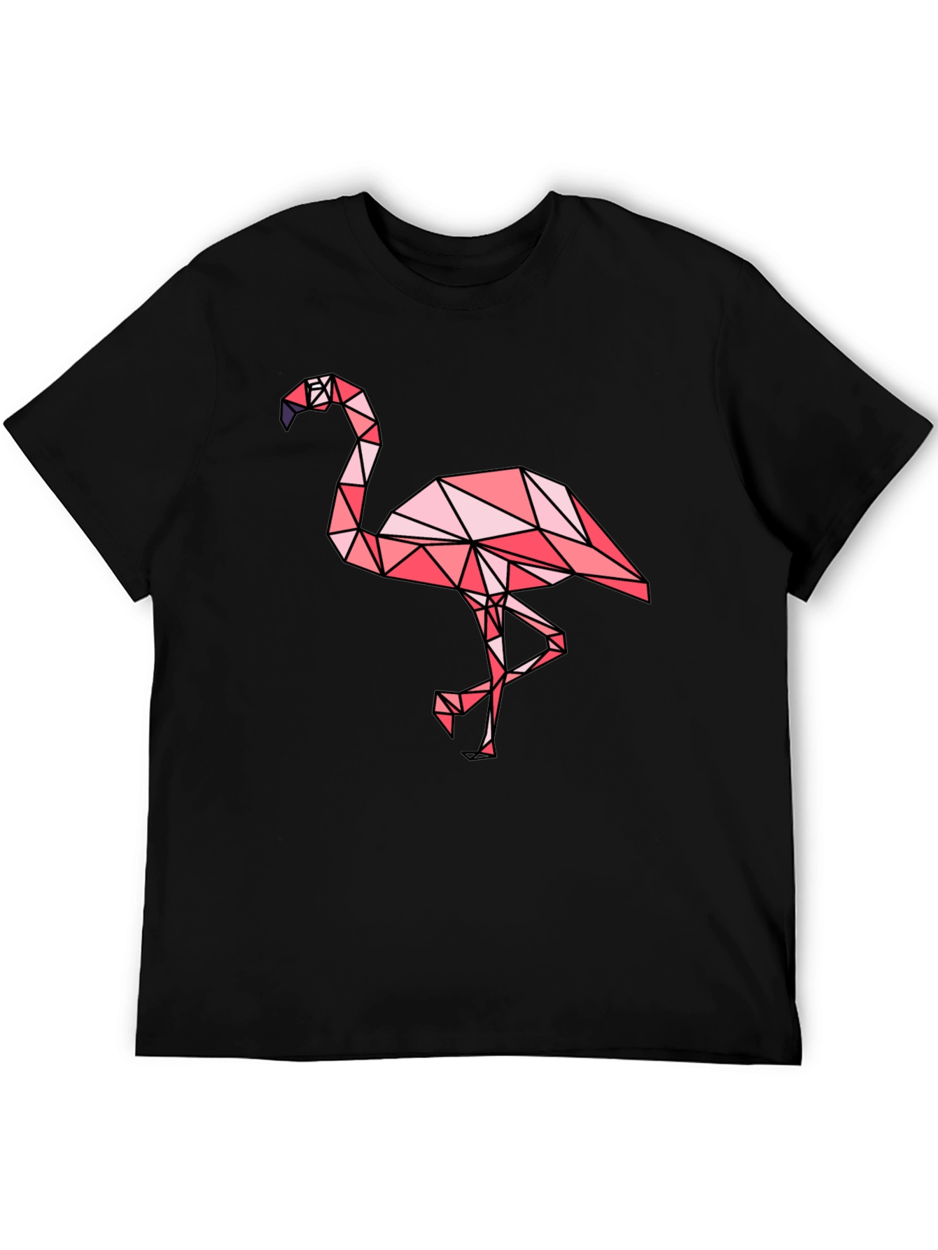 Geometric Flamingo Graphic Tee - Black Cotton Blend