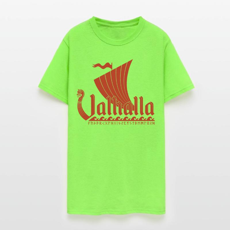Valhalla viking ship futhark runes red