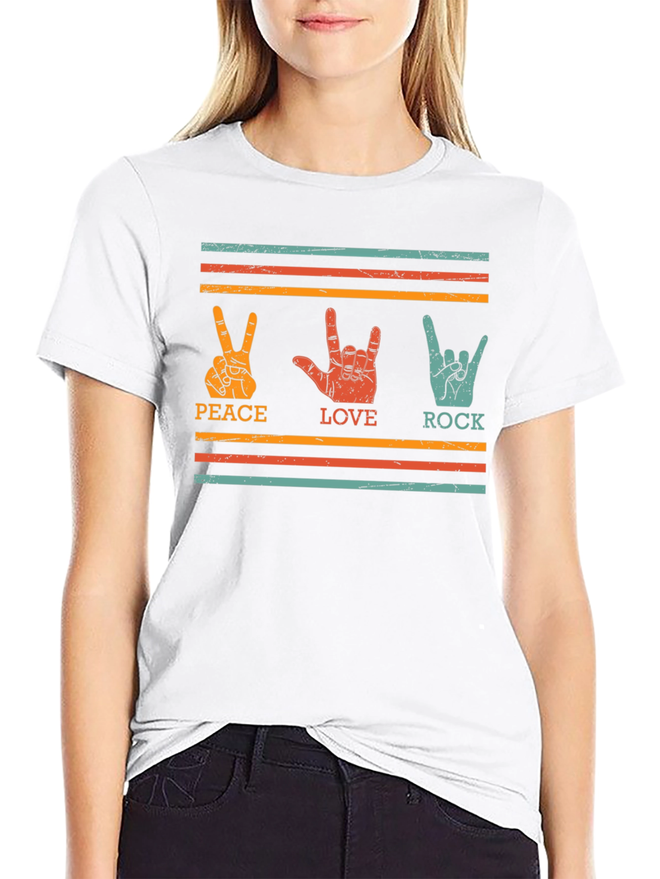 Peace Love Rock Graphic Tee - Retro Style