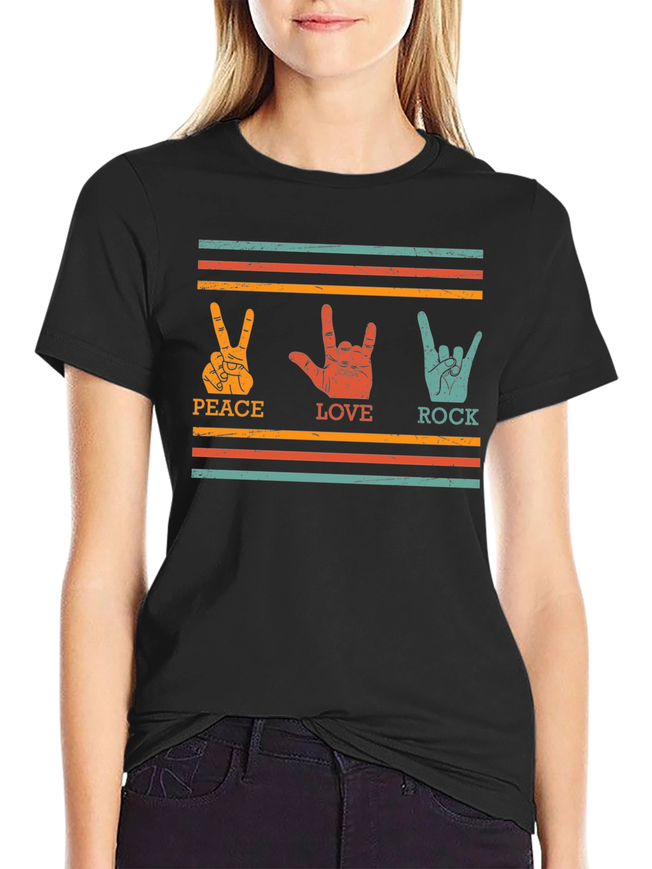 Peace Love Rock Graphic Tee - Retro Style