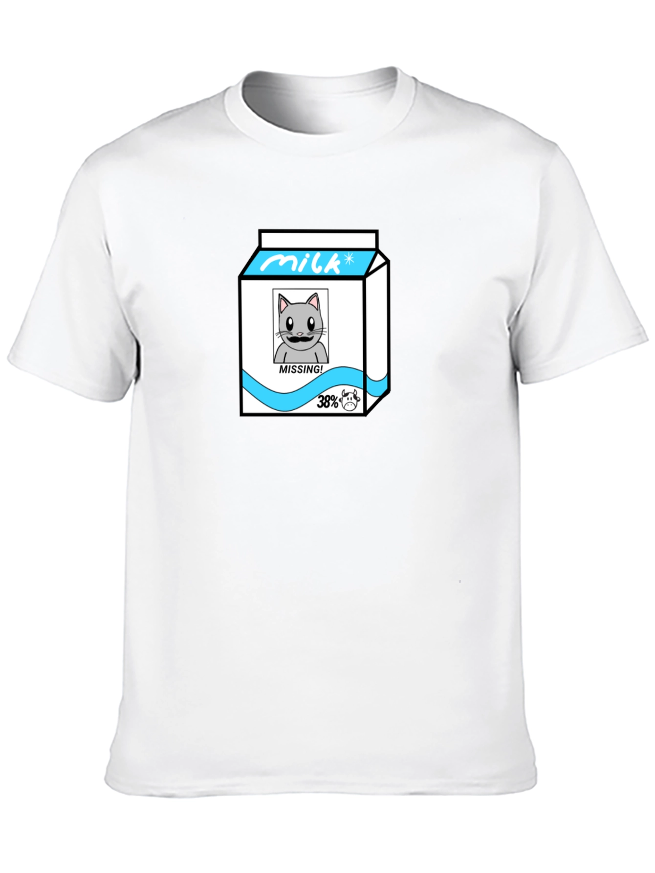 Funny Missing Cat Milk Cartoon T-Shirt